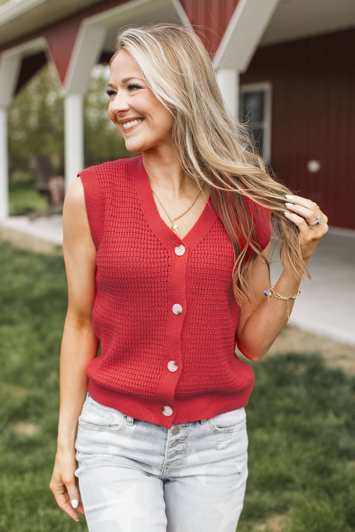 Sweet Liberty Button Up Sweater Vest- Red - Image 3