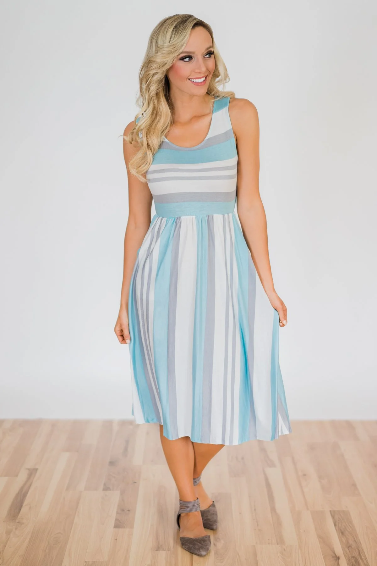 Sweet Life Striped Dress- Light Blue - Image 3