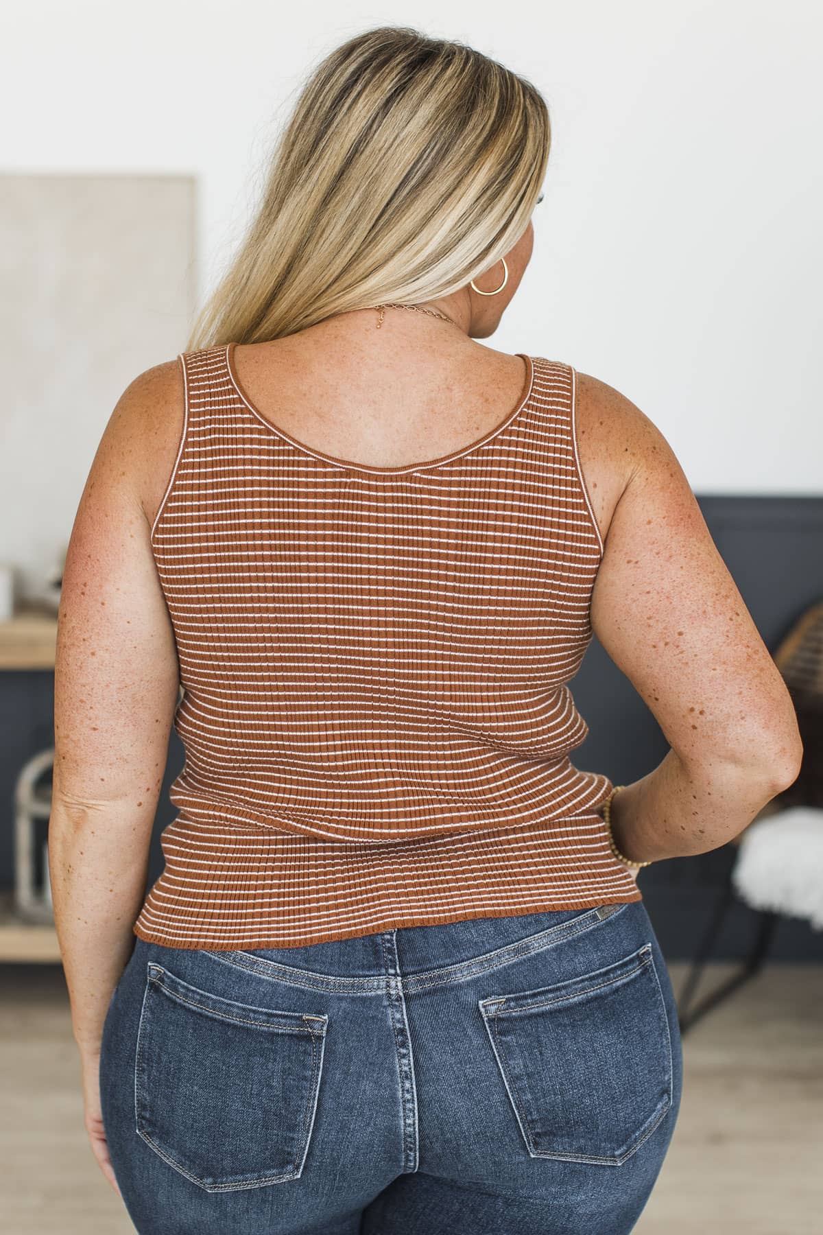 Sweet Like Home Striped Henley Tank Top- Copper - Image 8