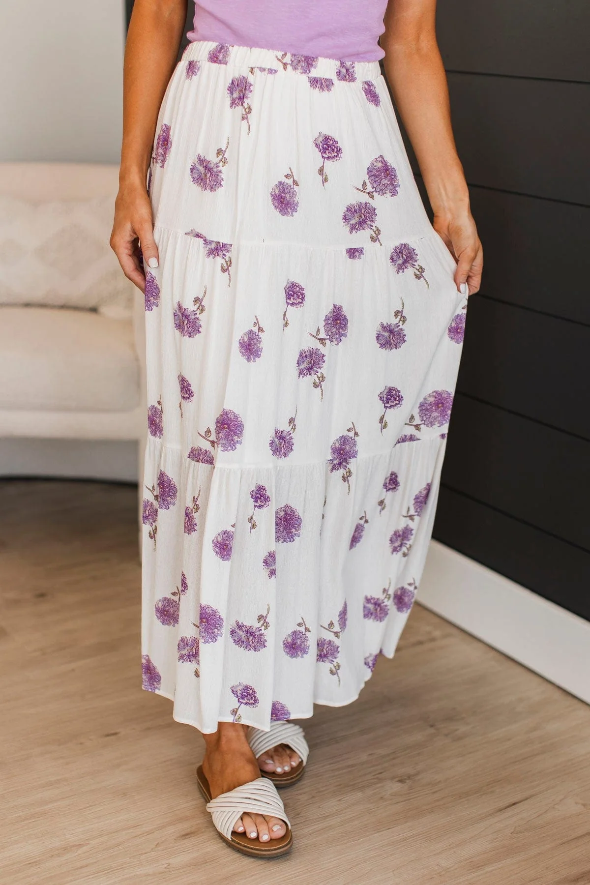 Sweet Like Honey Floral Skirt- Ivory & Lavender - Image 3