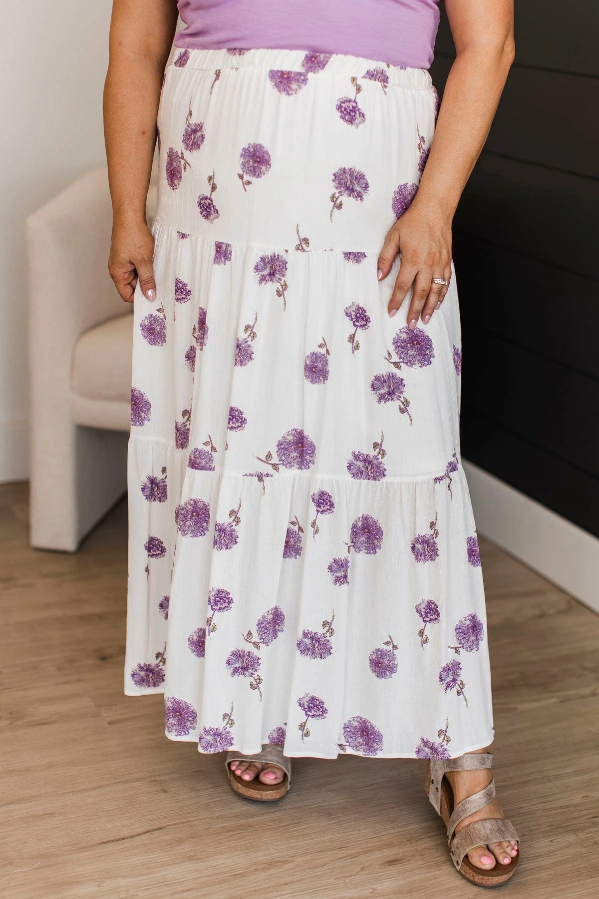 Sweet Like Honey Floral Skirt- Ivory & Lavender - Image 4