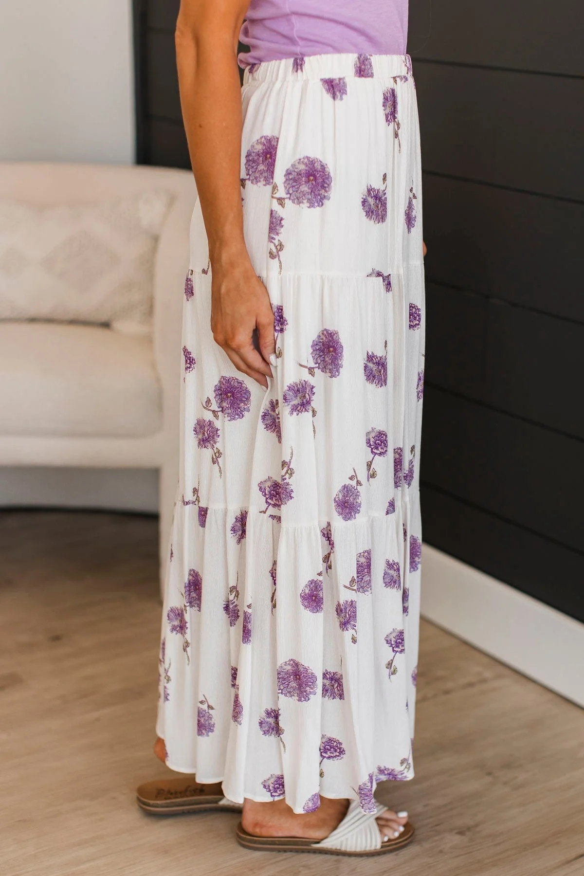 Sweet Like Honey Floral Skirt- Ivory & Lavender - Image 5