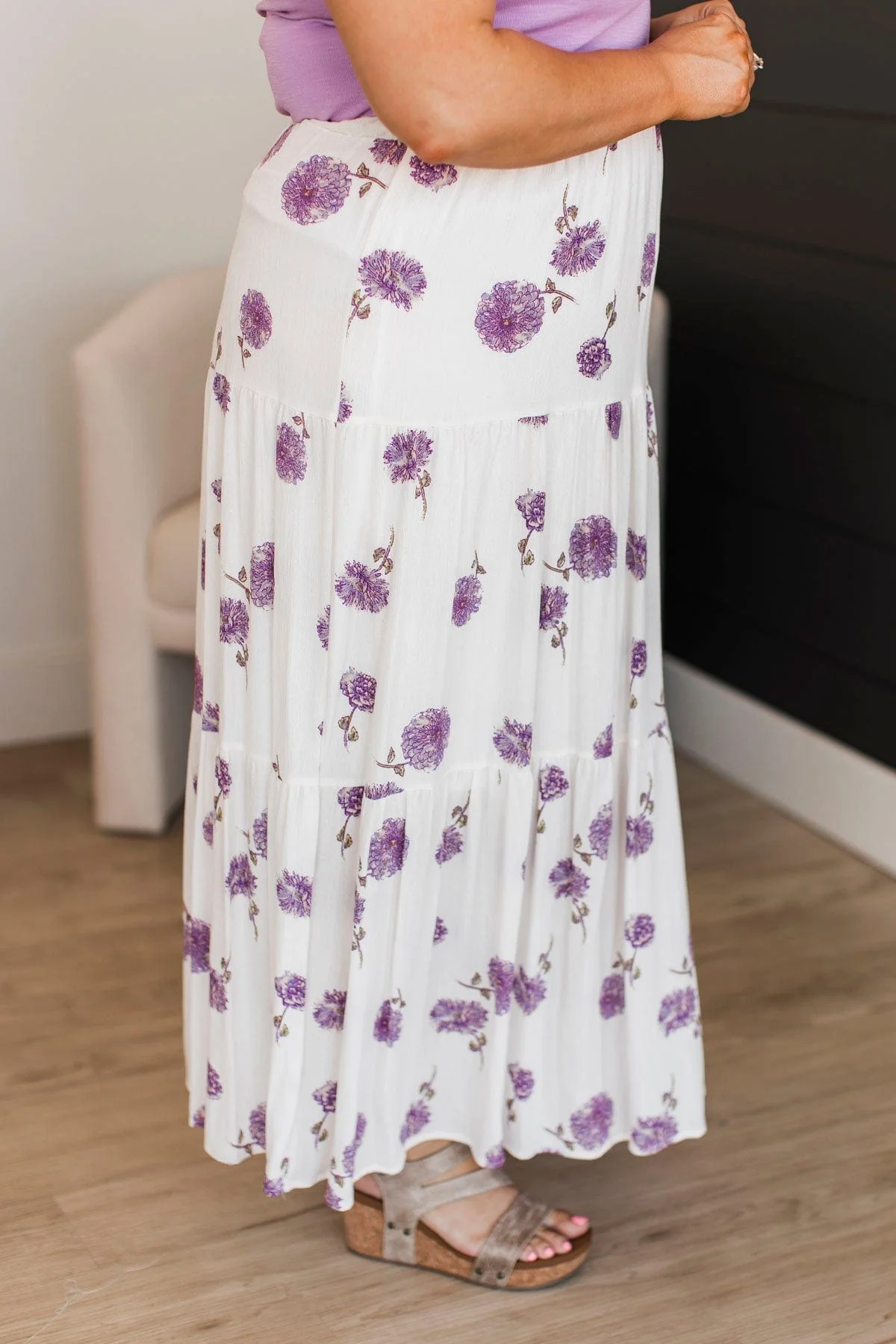 Sweet Like Honey Floral Skirt- Ivory & Lavender - Image 6