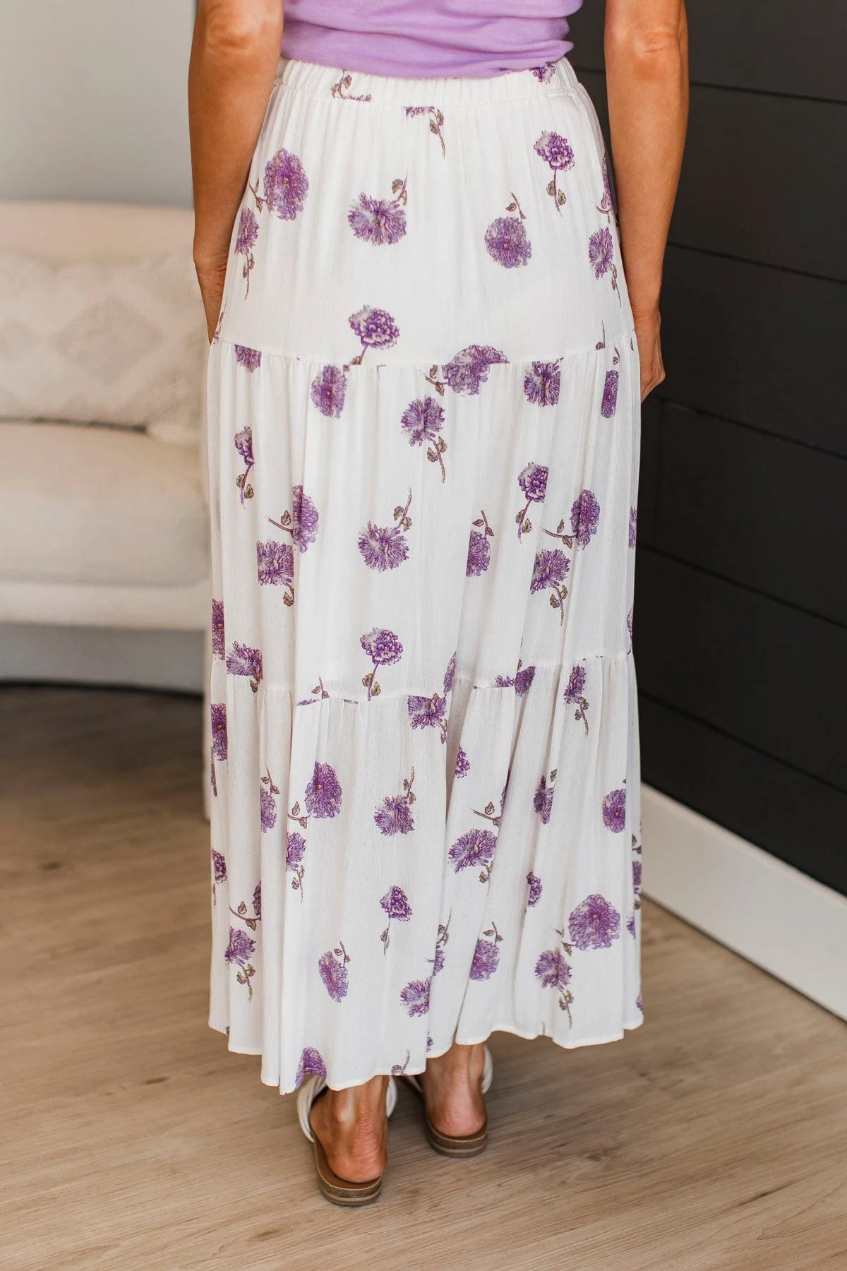 Sweet Like Honey Floral Skirt- Ivory & Lavender - Image 7