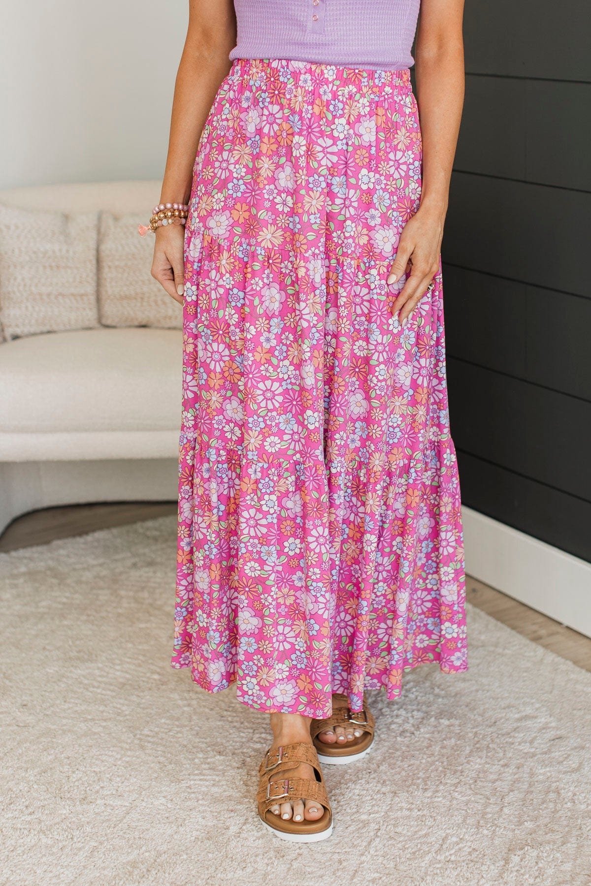 Sweet Like Honey Floral Skirt- Pink