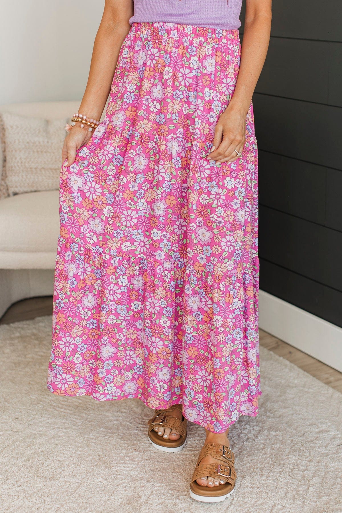 Sweet Like Honey Floral Skirt- Pink - Image 3
