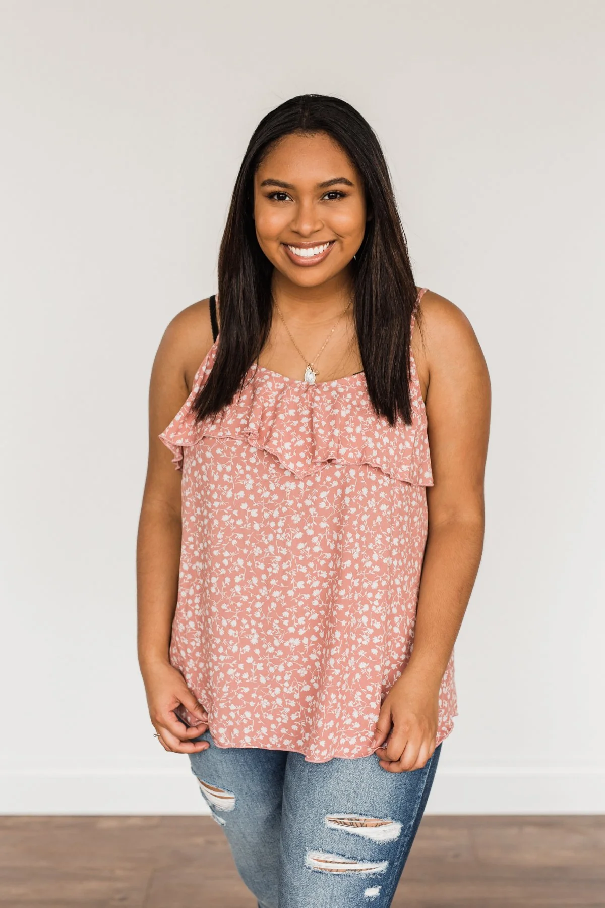 Sweet Like Me Floral Tank Top- Dusty Mauve Pink - Image 3