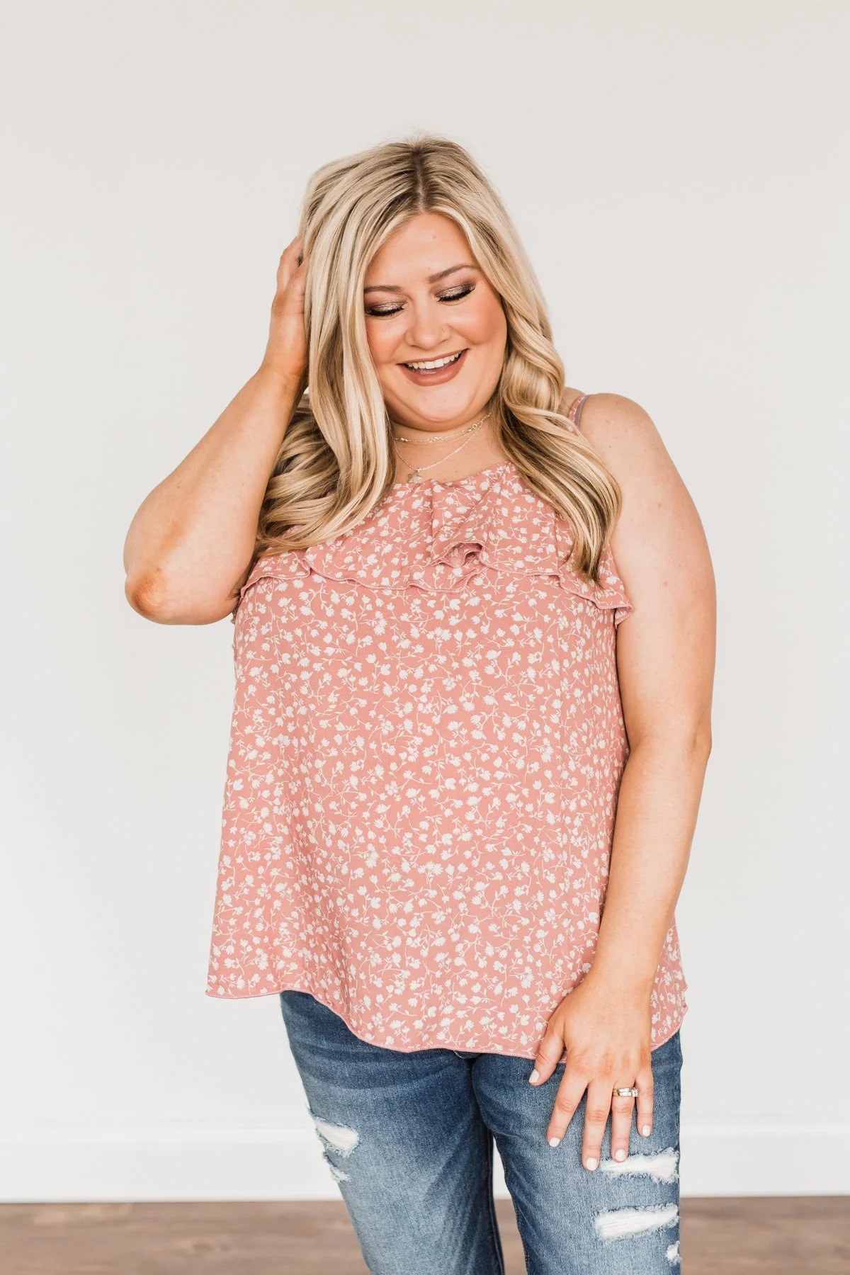 Sweet Like Me Floral Tank Top- Dusty Mauve Pink - Image 4