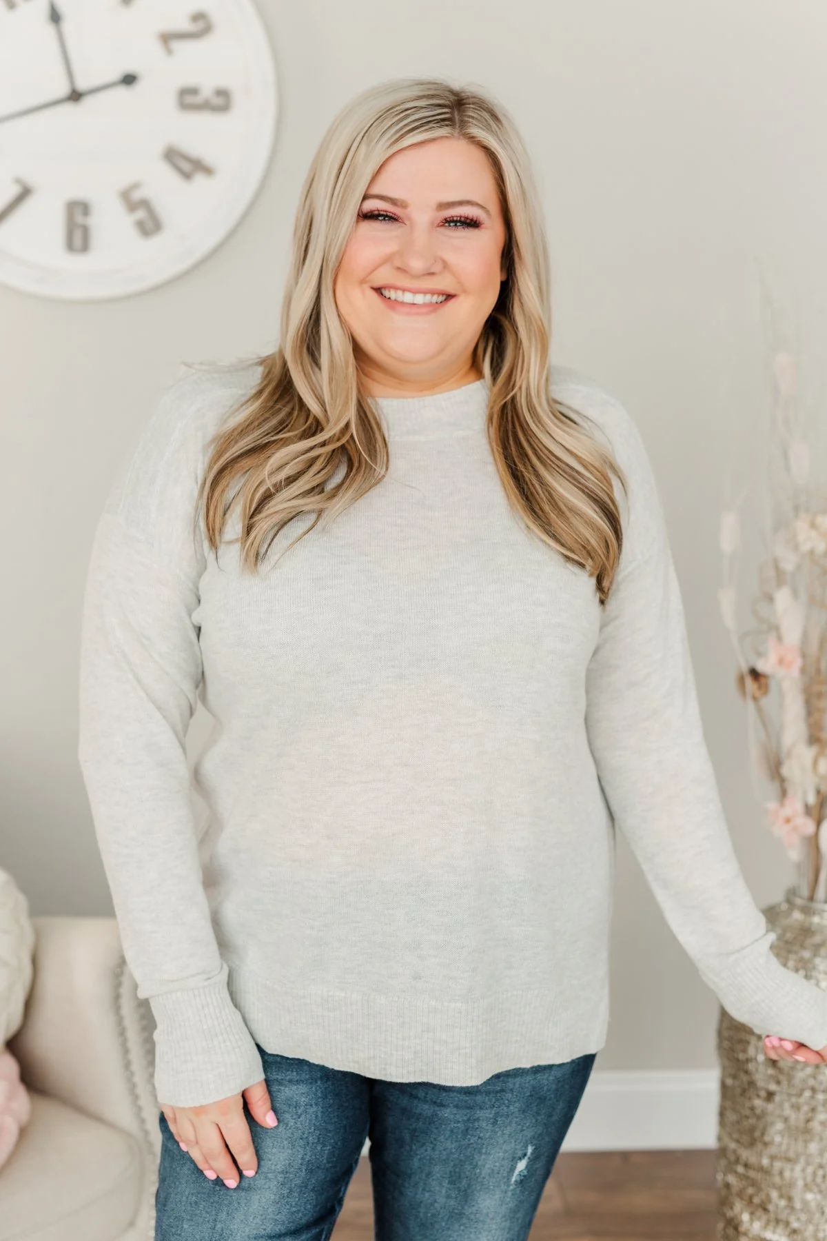 Sweet Melodies Knit Sweater- Light Grey - Image 7