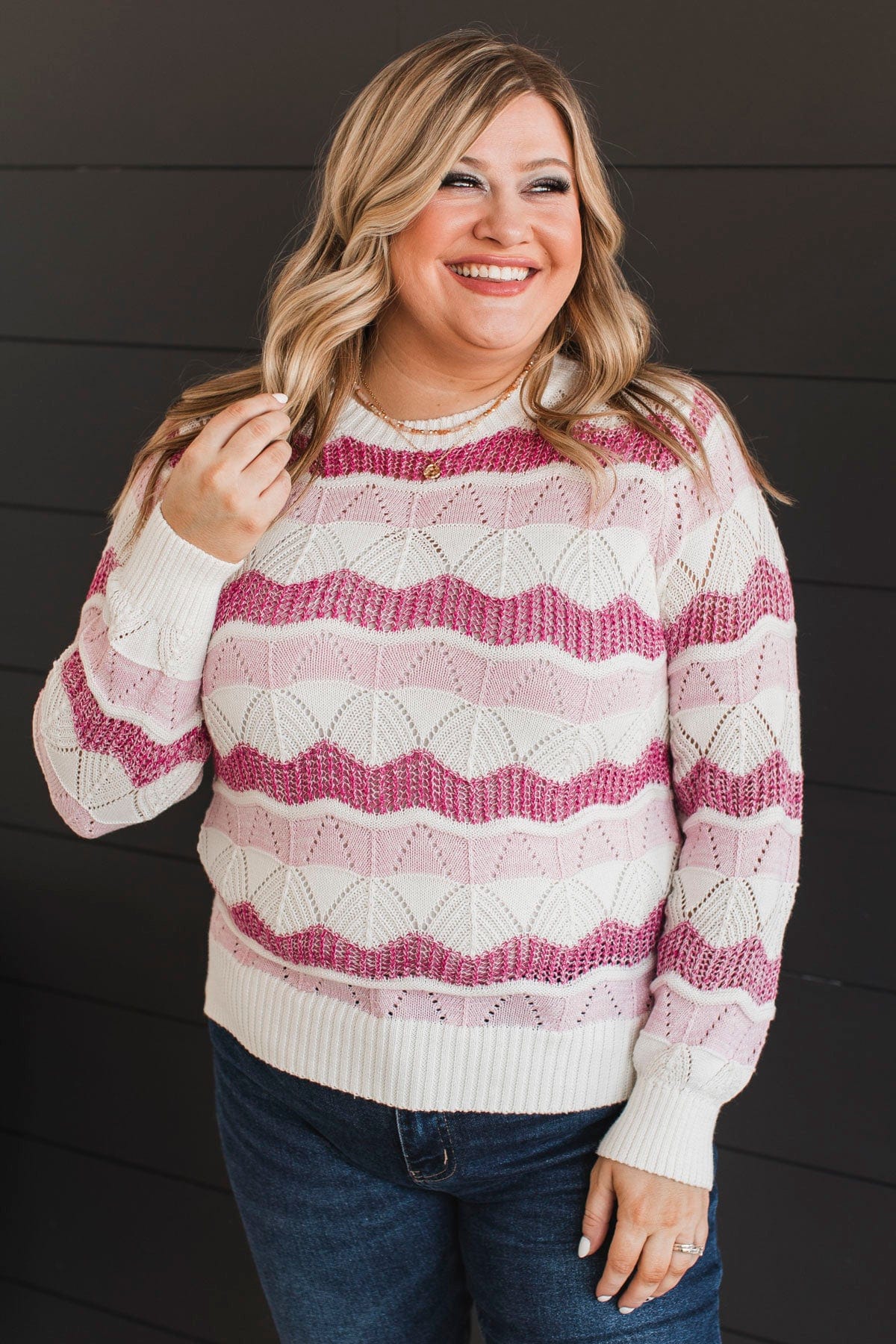 Sweet Muse Knit Sweater- Ivory & Pink - Image 5