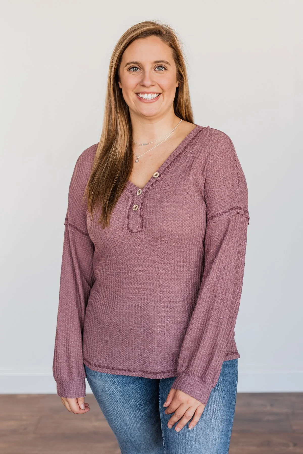 Sweet Nothings Waffle Knit Top- Mauve Purple - Image 7
