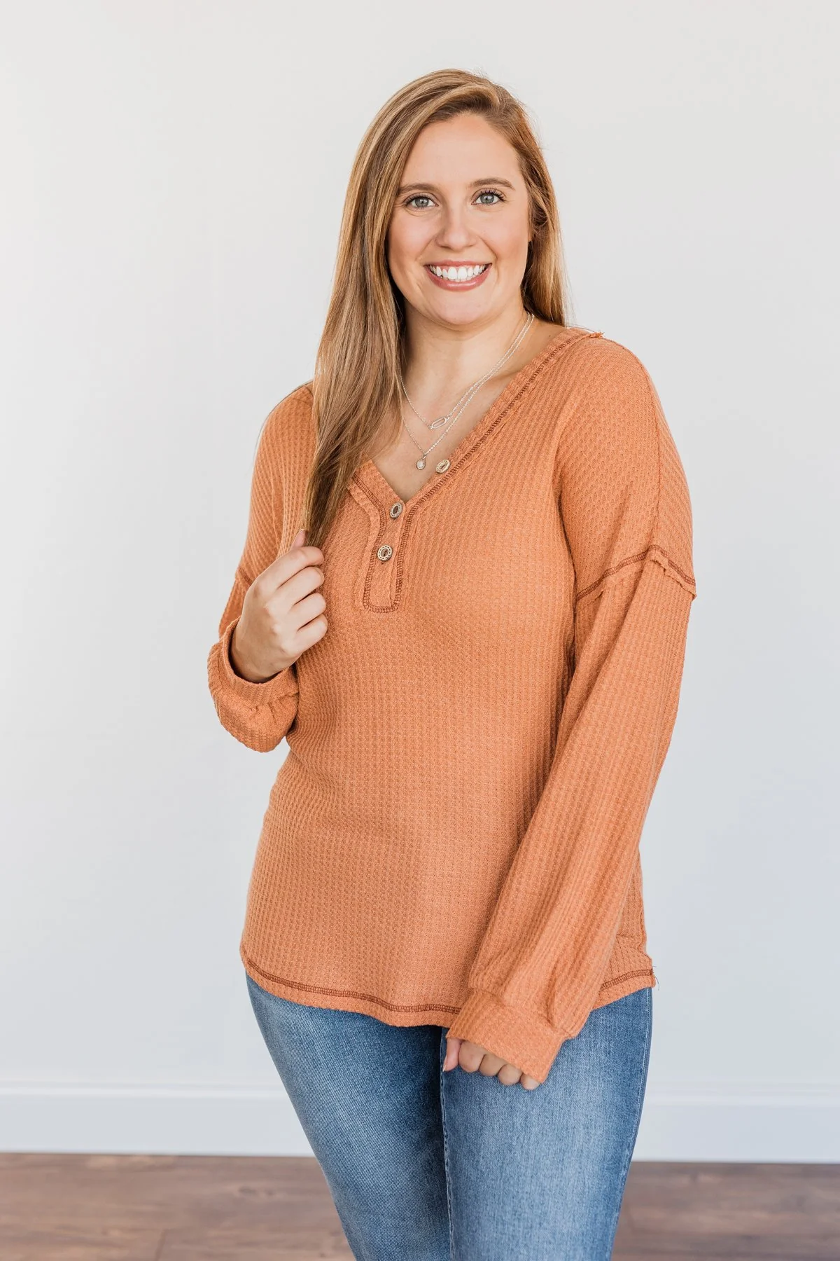 Sweet Nothings Waffle Knit Top- Light Rust - Image 6