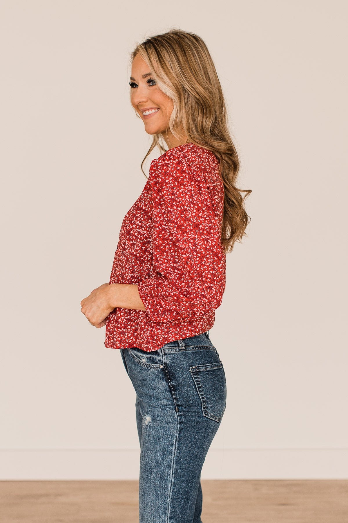 Sweet Serendipity Floral Button Top- Red - Image 3