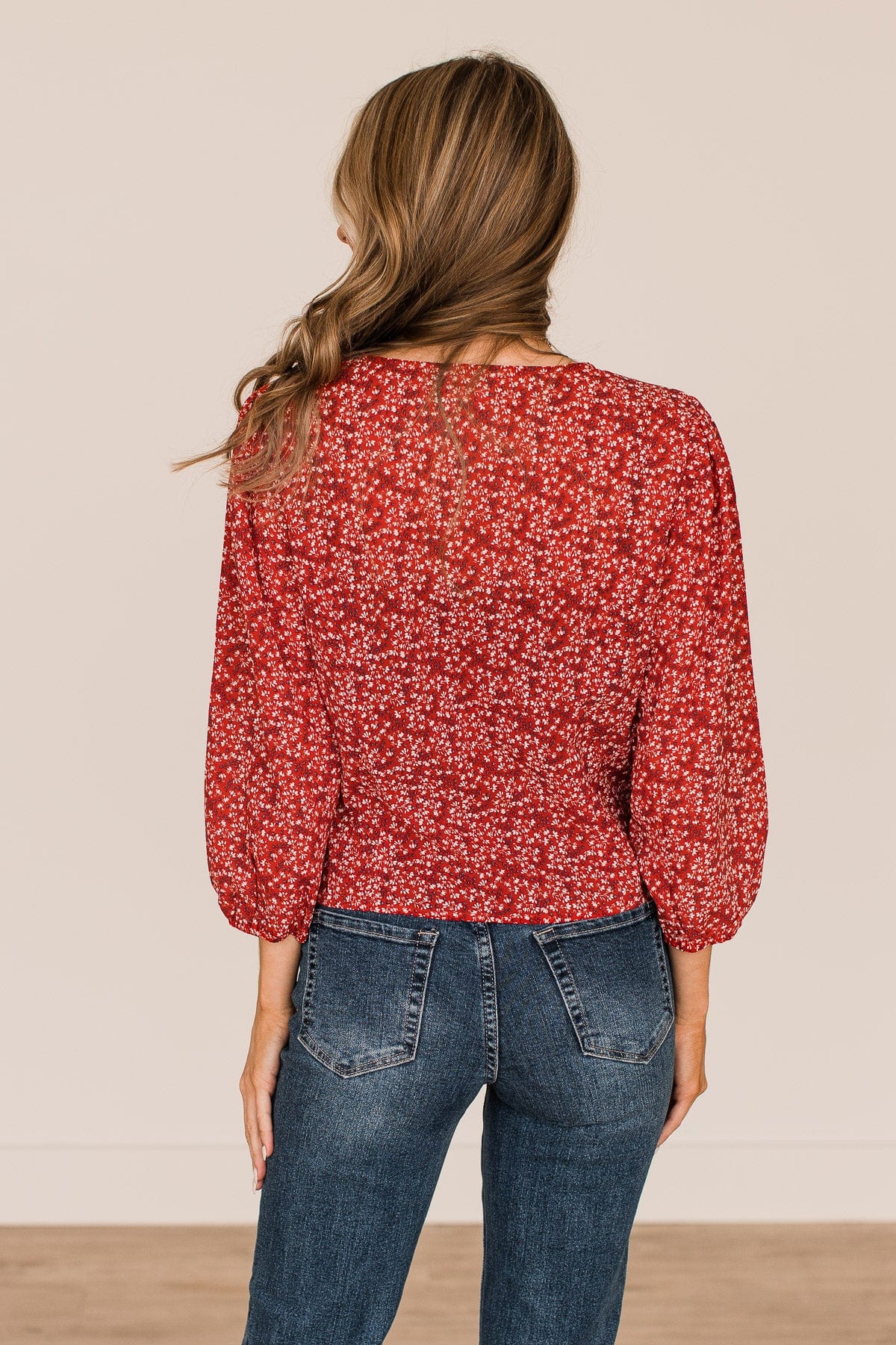 Sweet Serendipity Floral Button Top- Red - Image 4