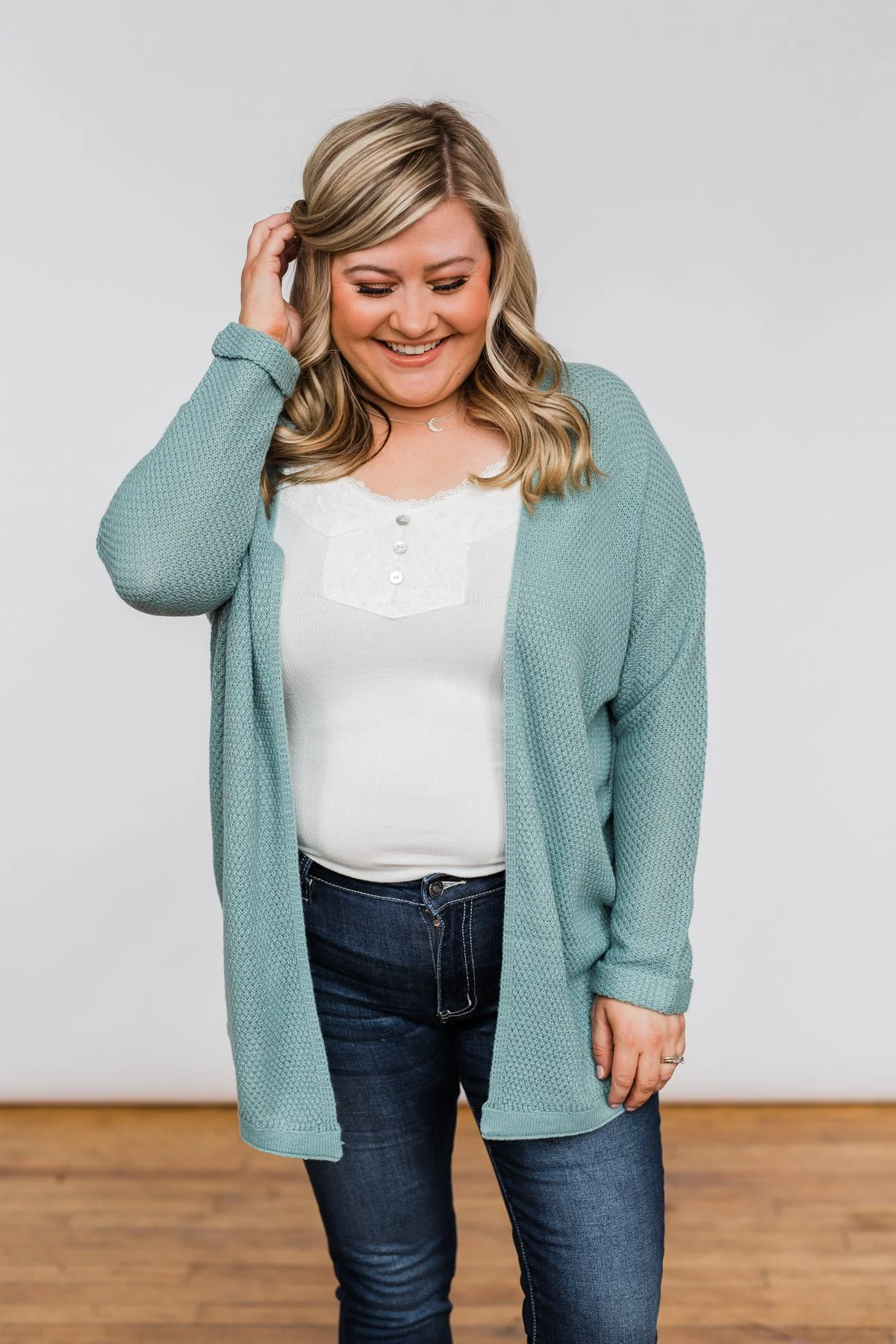Sweet Serenity Knitted Cardigan- Slate Blue - Image 6