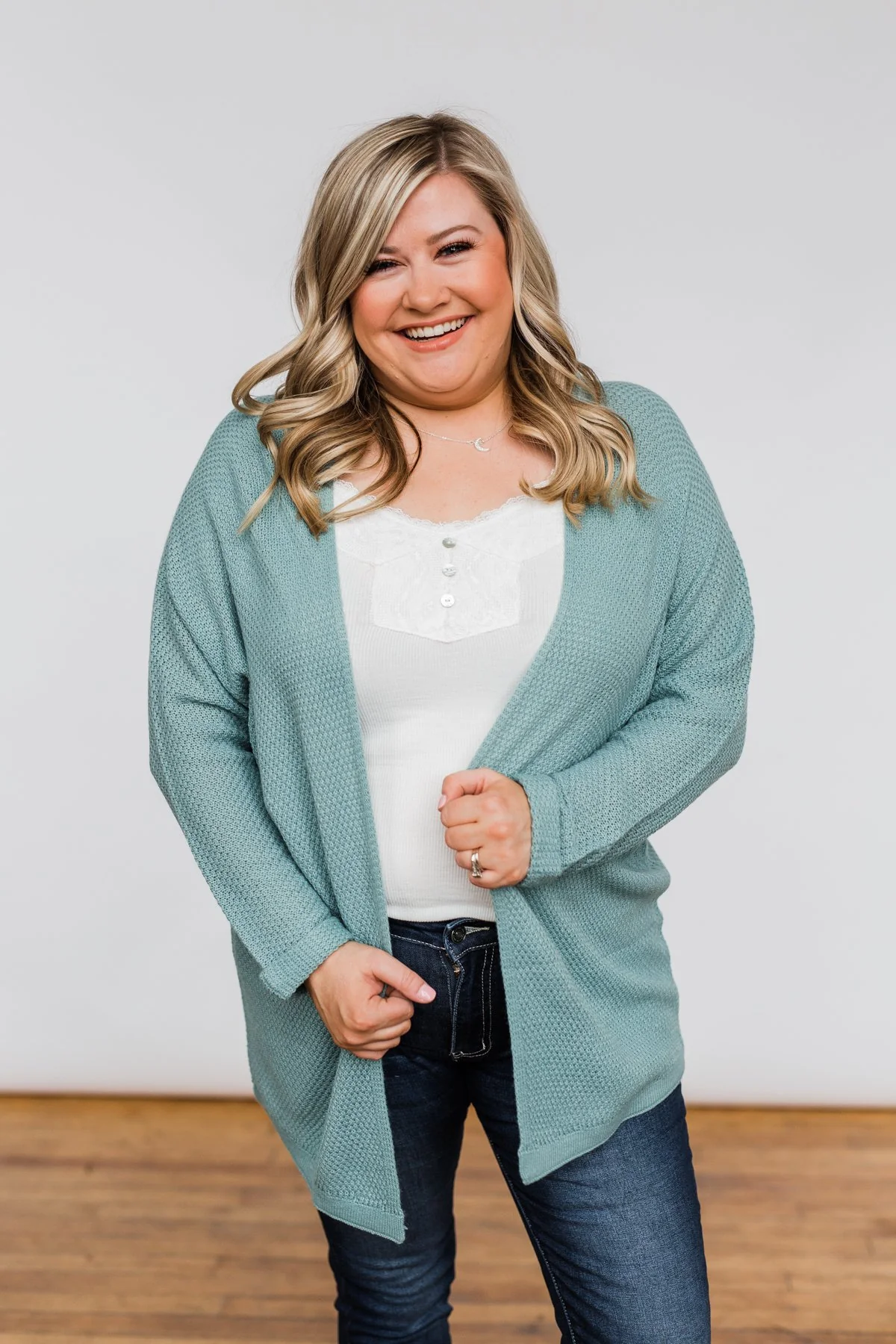 Sweet Serenity Knitted Cardigan- Slate Blue - Image 9