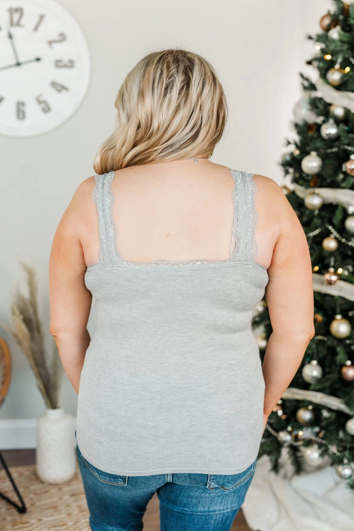 Sweet & Simple Lace Trimmed Tank Top- Light Grey - Image 11