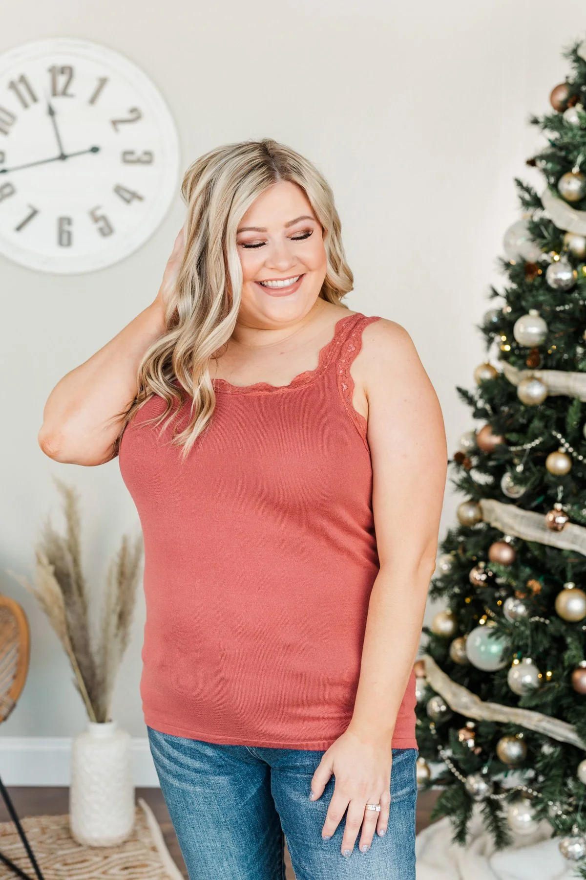 Sweet & Simple Lace Trimmed Tank Top- Marsala - Image 4