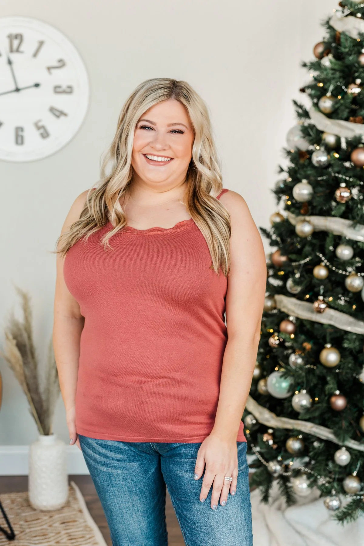 Sweet & Simple Lace Trimmed Tank Top- Marsala - Image 6