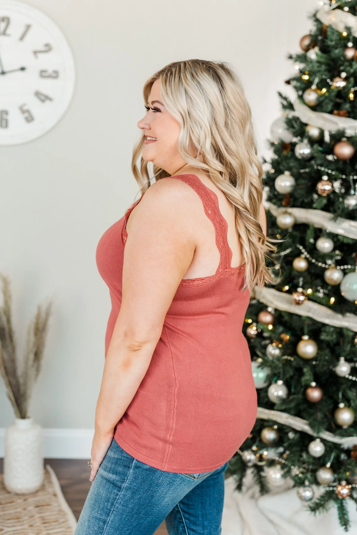 Sweet & Simple Lace Trimmed Tank Top- Marsala - Image 7