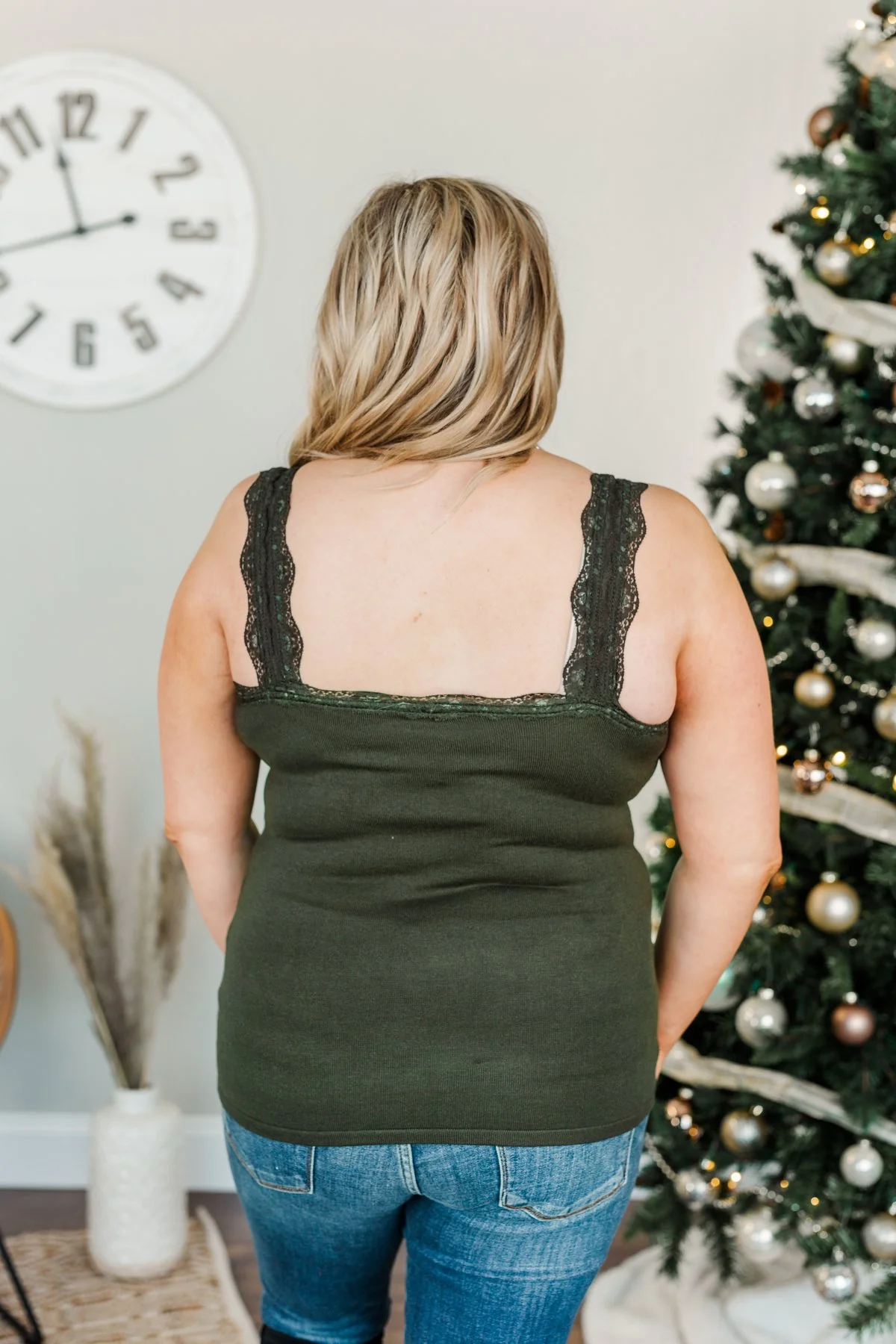 Sweet & Simple Lace Trimmed Tank Top- Dark Olive - Image 11