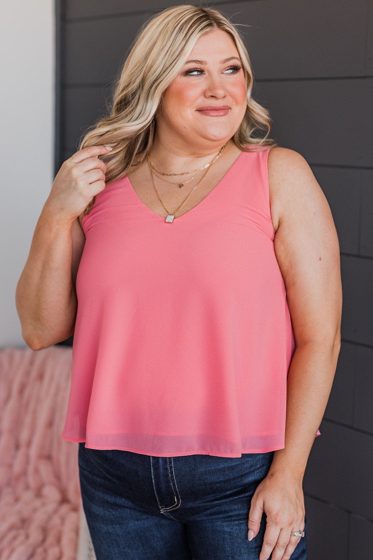 Sweet Simplicity V-Neck Tank Top- Pink - Image 3