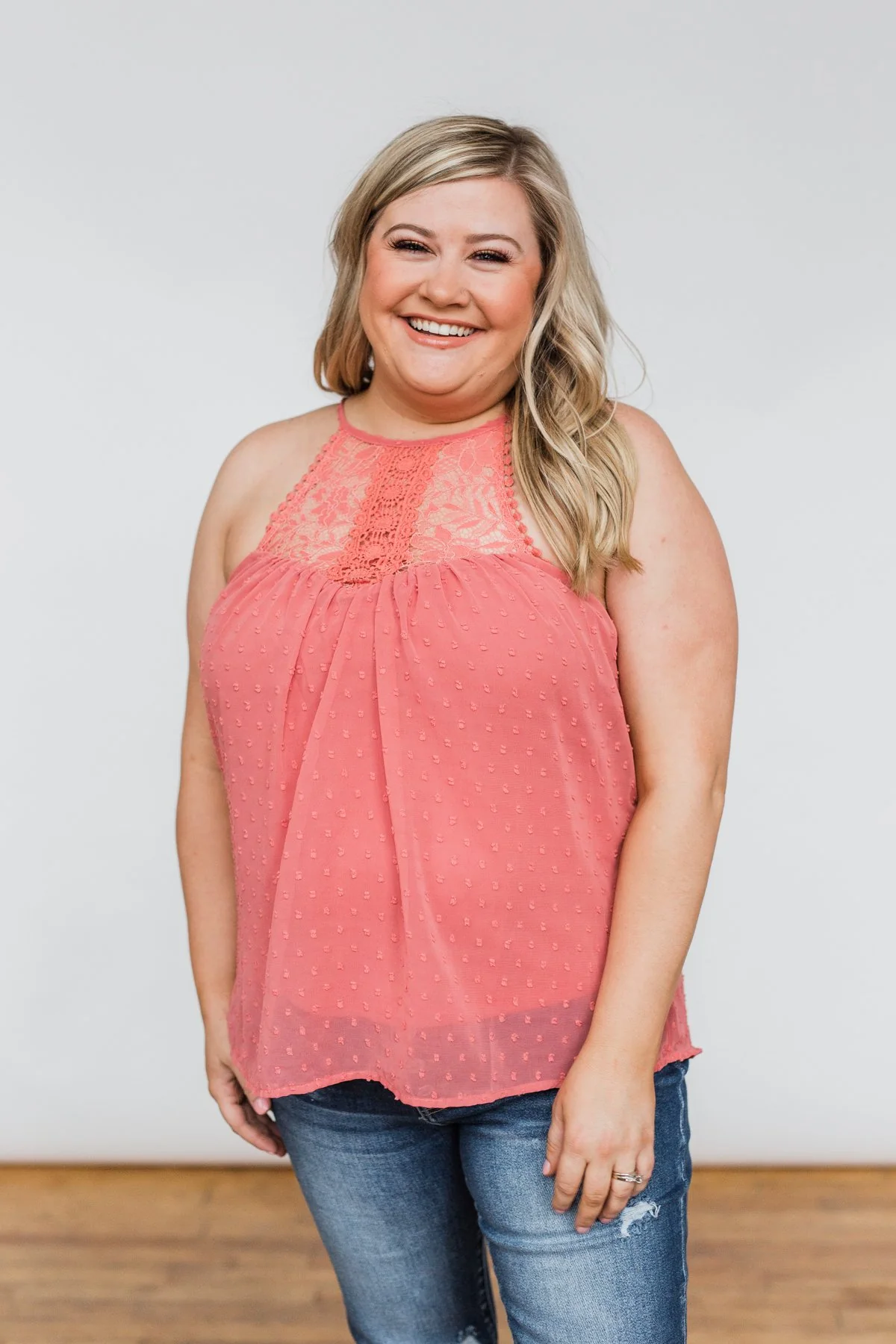Sweet Smiles Lace Tank Top- Dusty Coral - Image 5