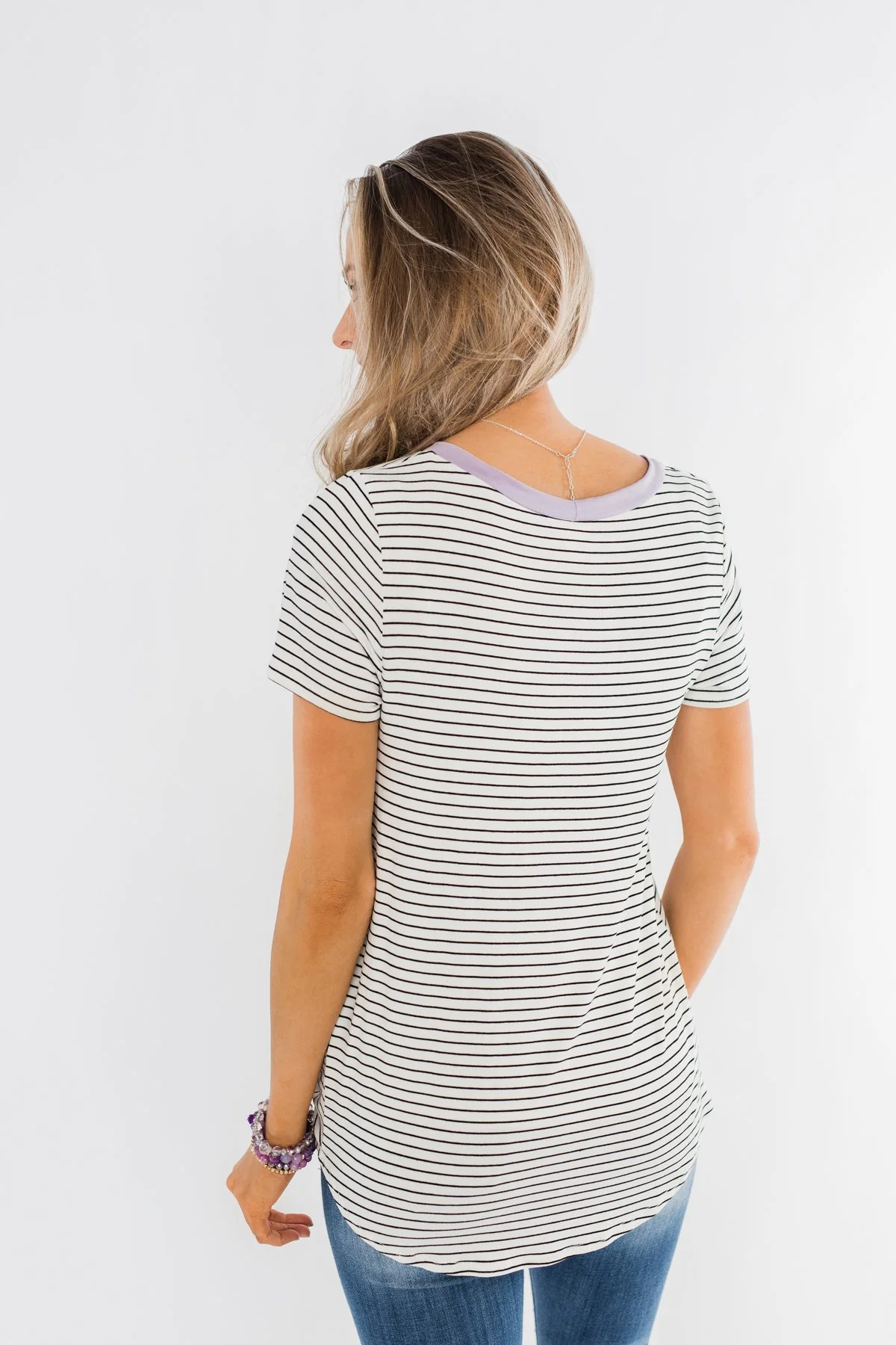 Sweet Spring Striped Pocket Top- Ivory & Lilac - Image 10