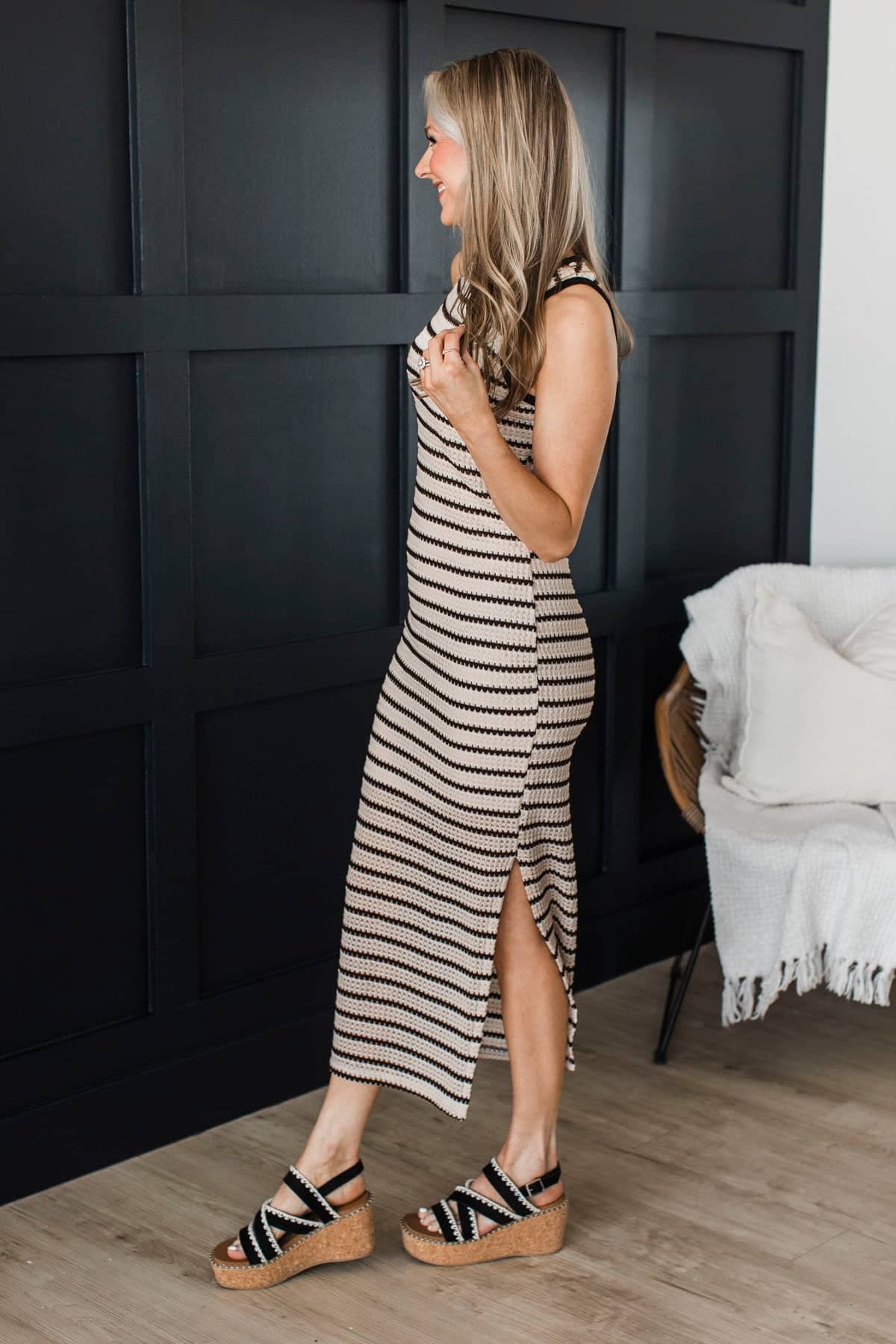 Sweet Statements Striped Knit Midi Dress- Cream & Espresso - Image 5