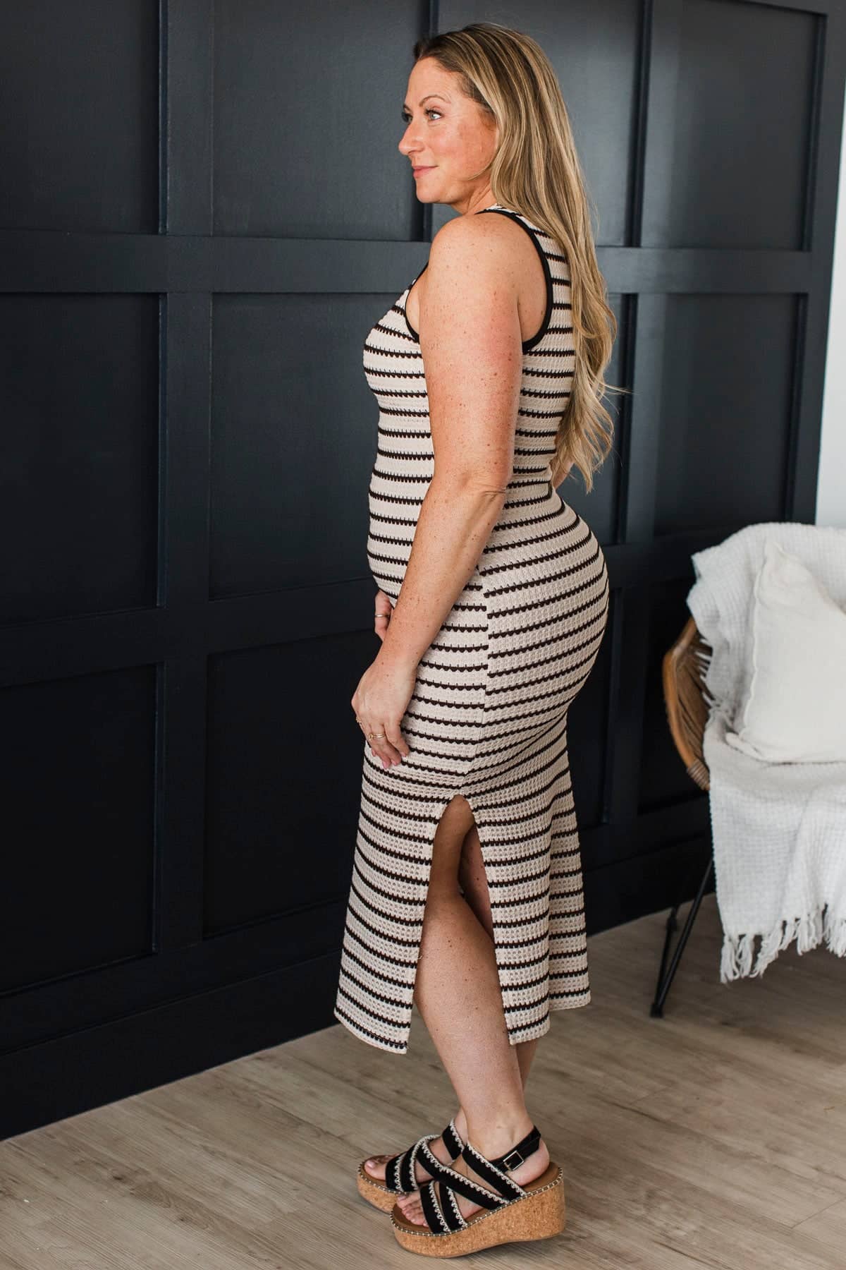 Sweet Statements Striped Knit Midi Dress- Cream & Espresso - Image 6