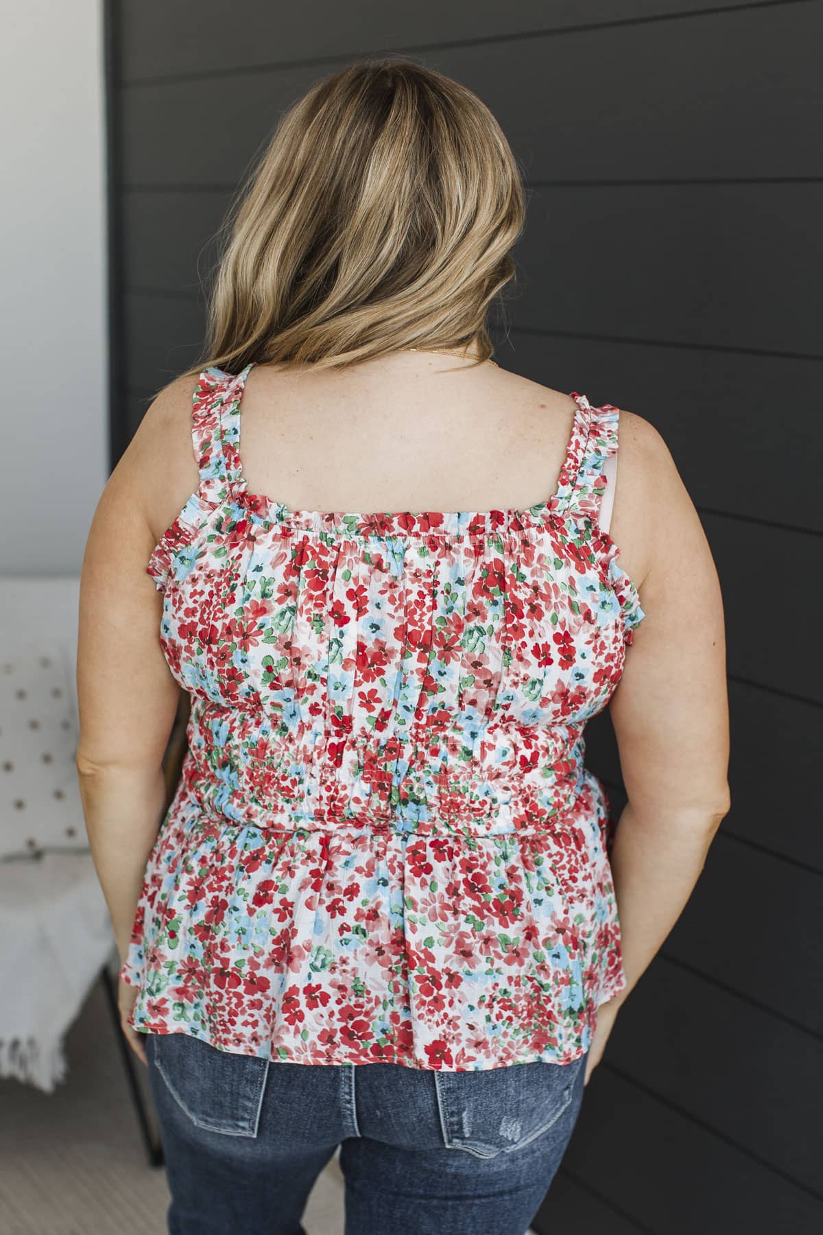 Sweet Style Smocked Peplum Tank Top- Ivory & Red - Image 7