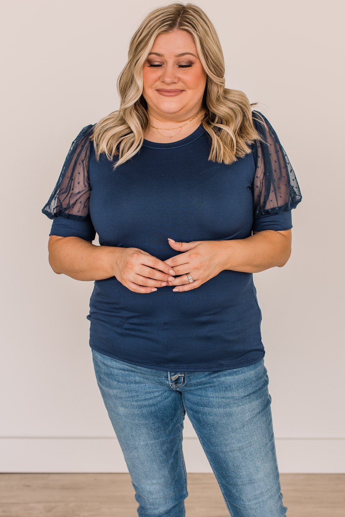 Sweet Success Puff Sleeve Top- Navy - Image 4