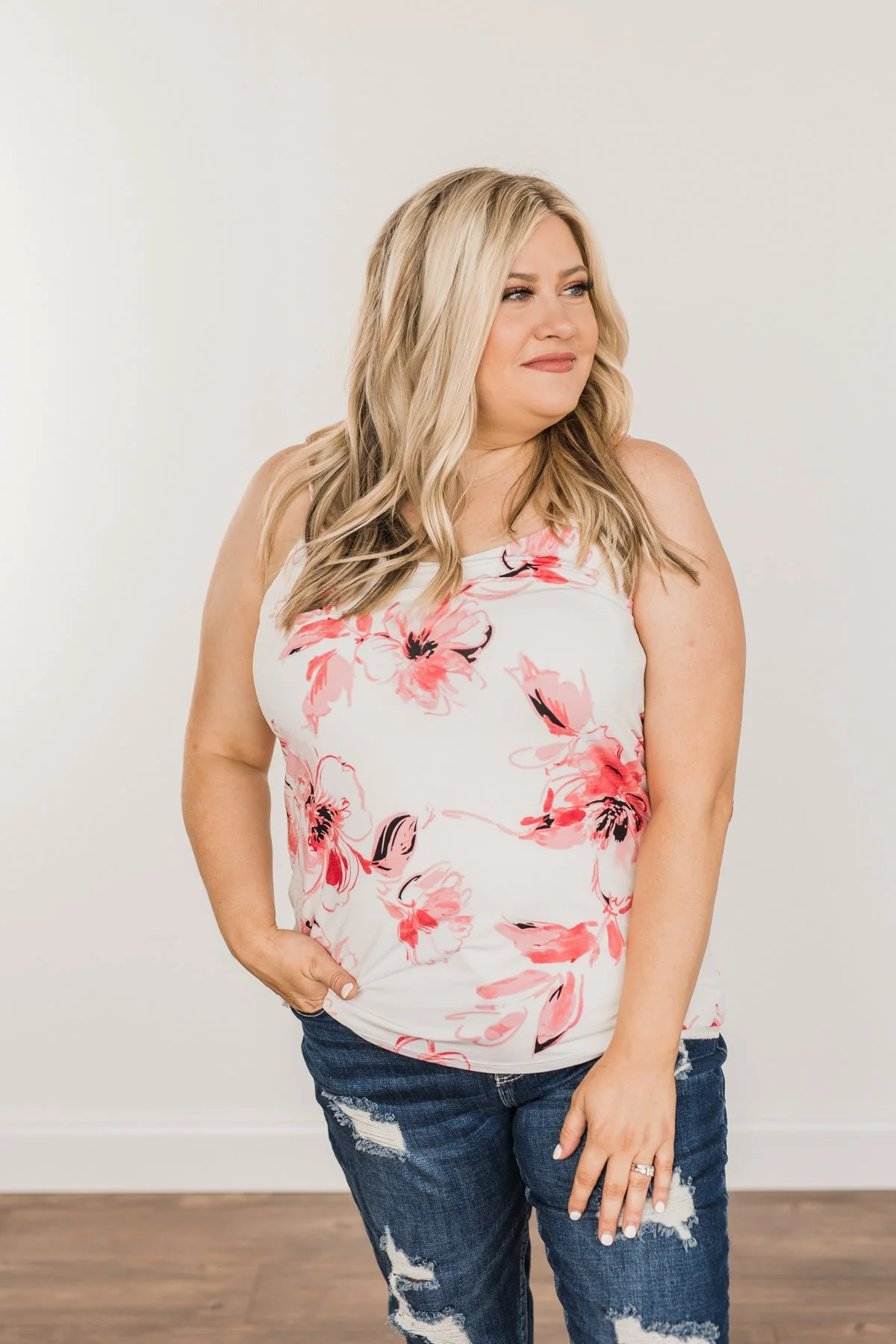 Sweet & Sunkissed Floral Tank Top- Ivory & Coral - Image 10