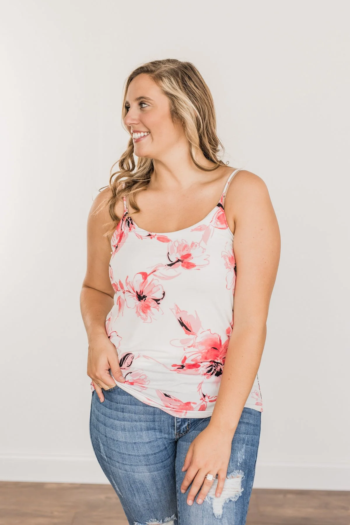 Sweet & Sunkissed Floral Tank Top- Ivory & Coral - Image 11