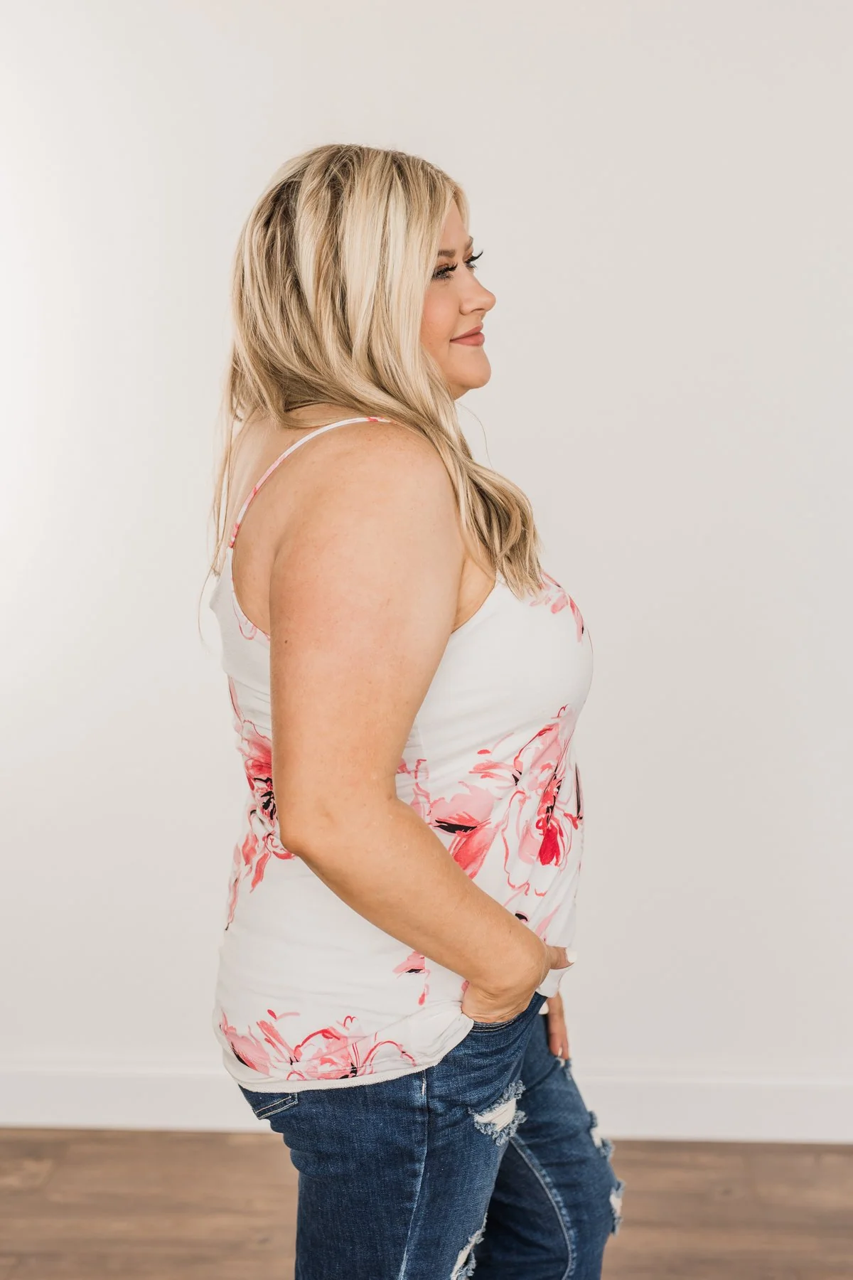 Sweet & Sunkissed Floral Tank Top- Ivory & Coral - Image 12