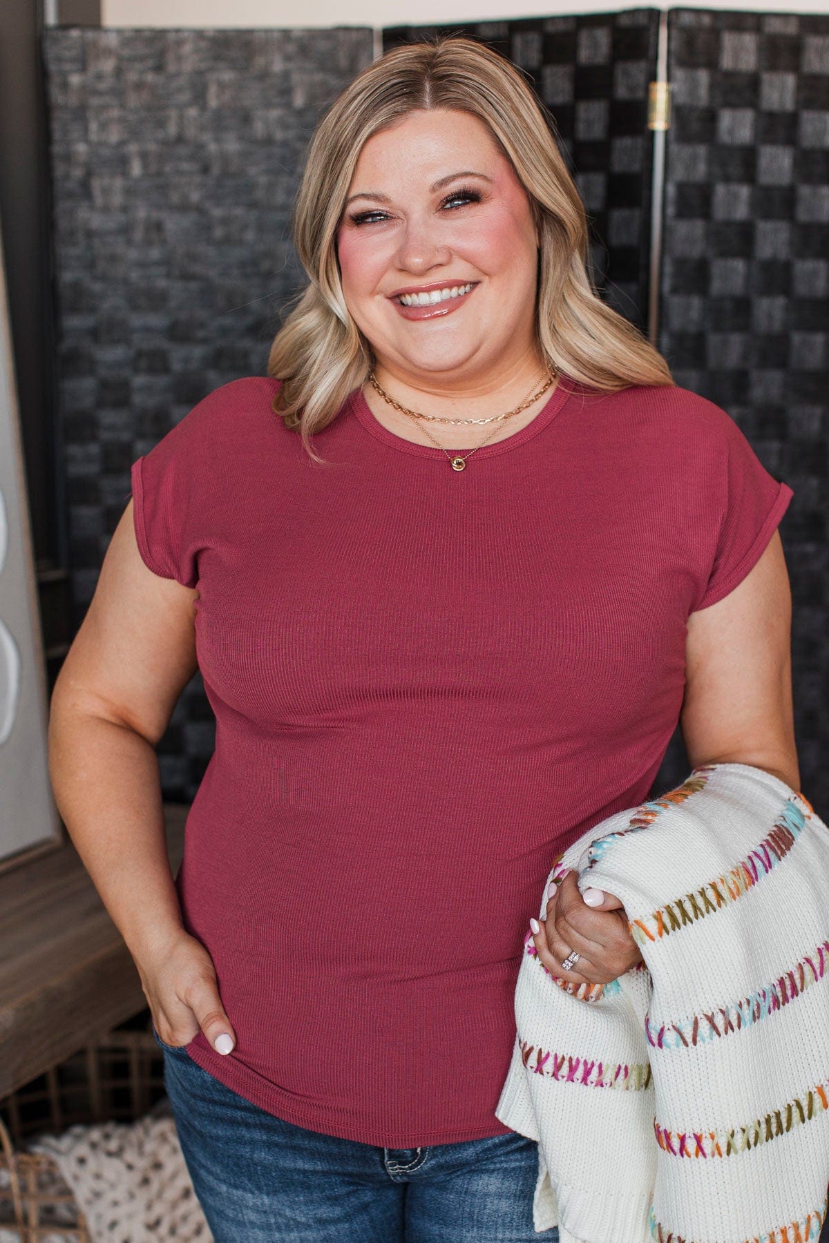 Sweet Surprise Ribbed Top- Burgundy - Image 3