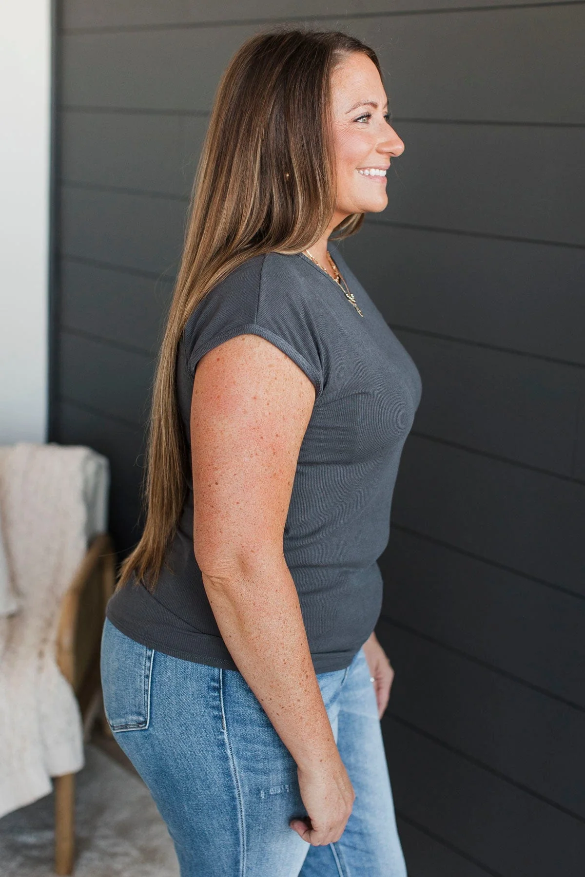 Sweet Surprise Ribbed Top- Charcoal - Image 4