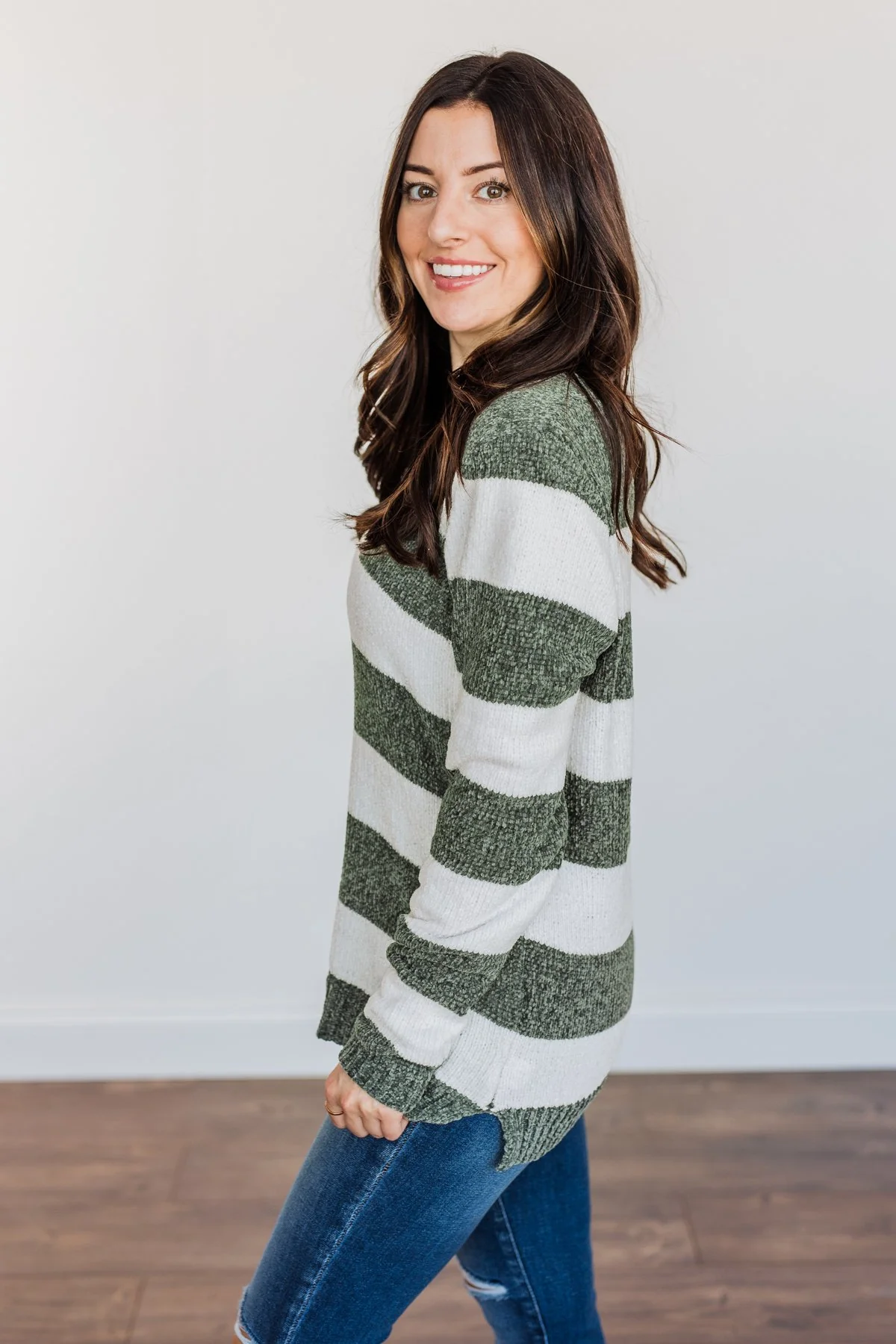 Sweet Symphony Striped Sweater- Dusty Olive & Ivory - Image 7