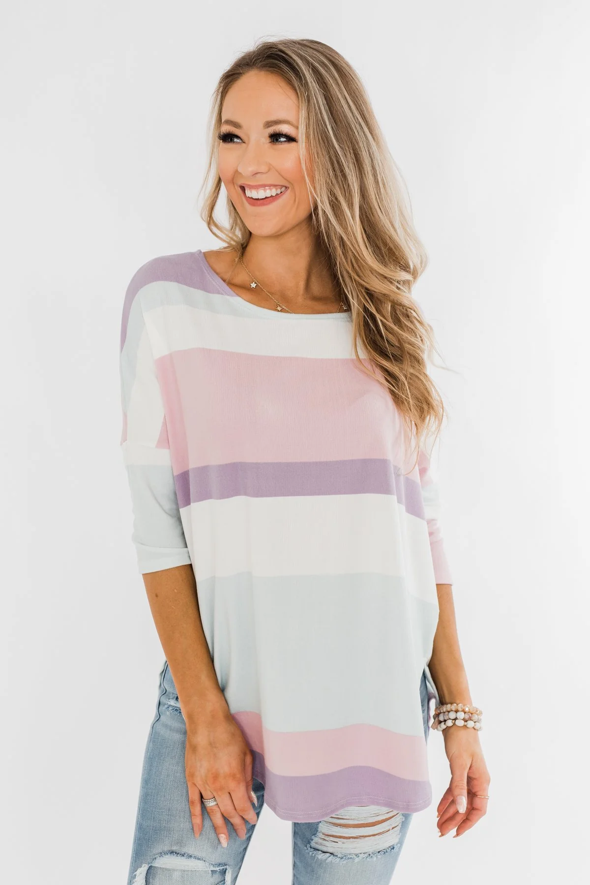 Sweet Thing Striped Dolman Top- Pastels - Image 4