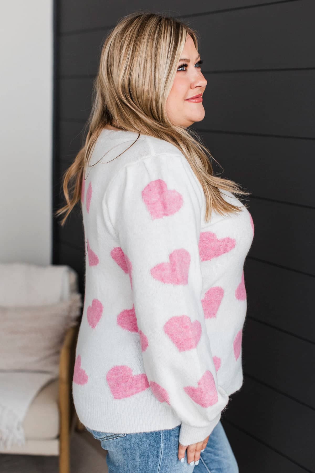 Sweet Valentine Heart Print Knit Sweater- Ivory - Image 5