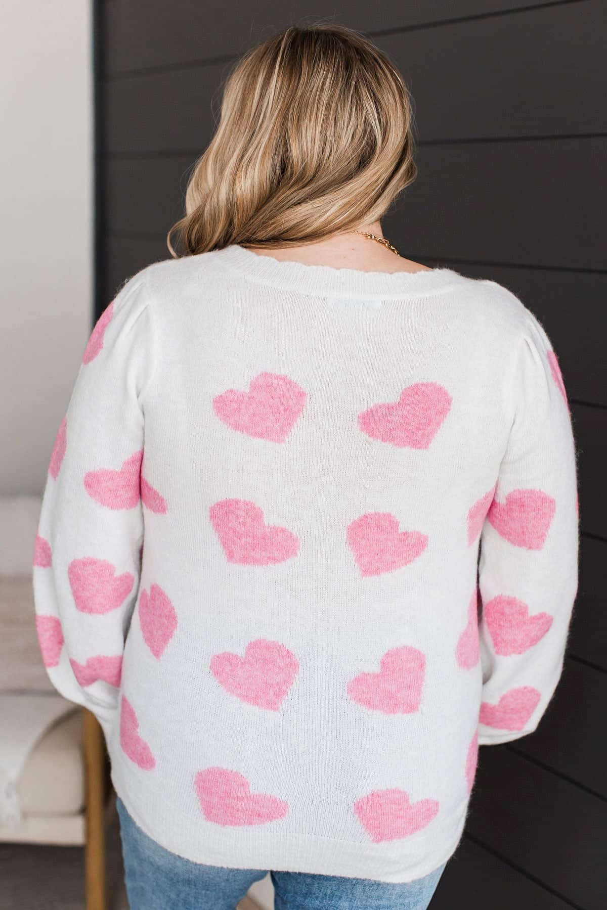 Sweet Valentine Heart Print Knit Sweater- Ivory - Image 7