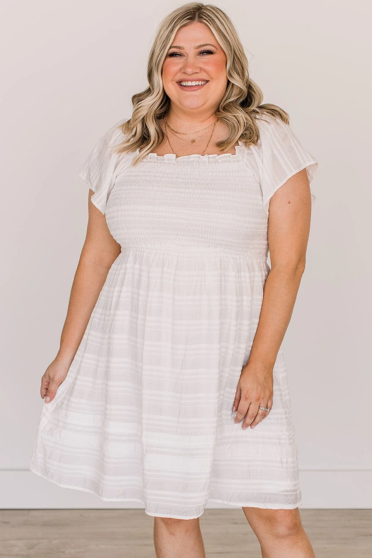 Sweeten The Occasion Smocked Dress- Off-White - Image 4