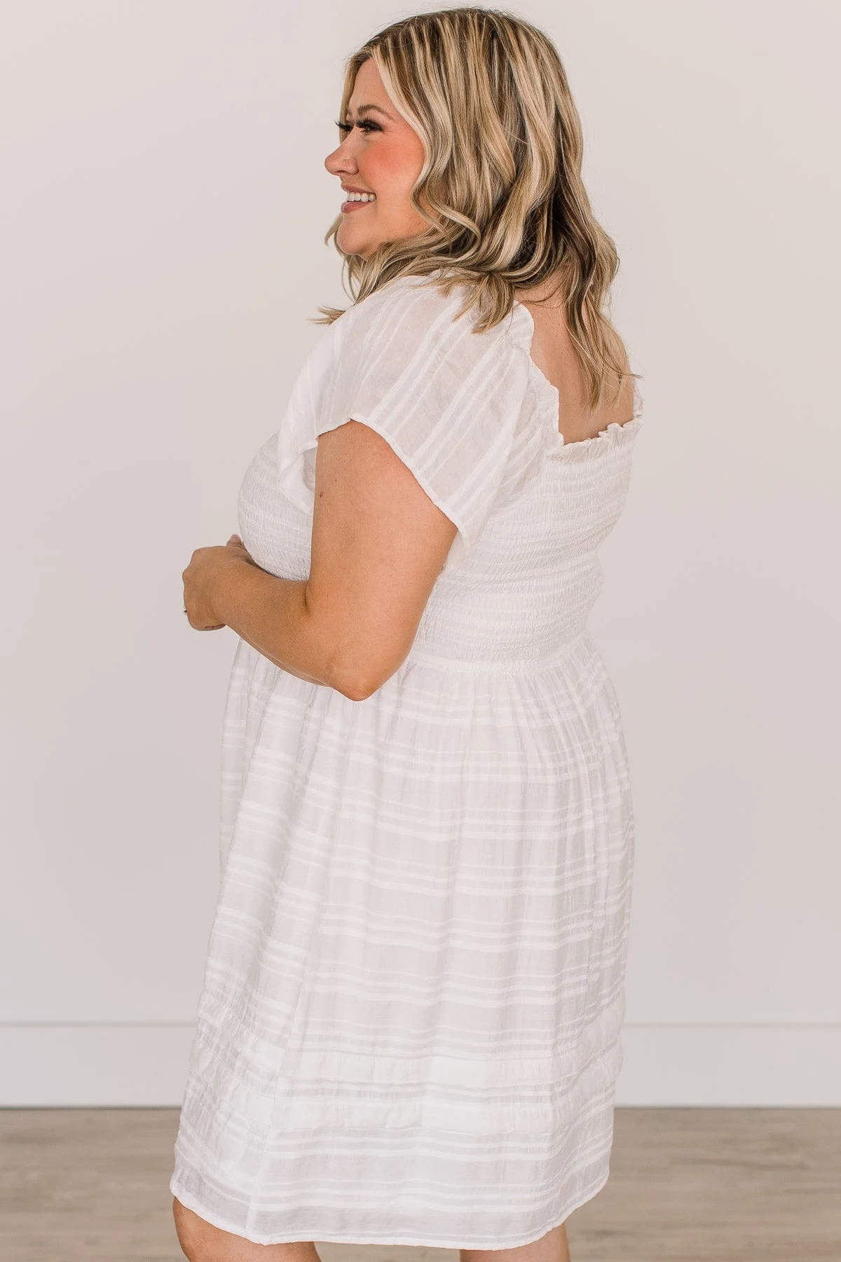Sweeten The Occasion Smocked Dress- Off-White - Image 6