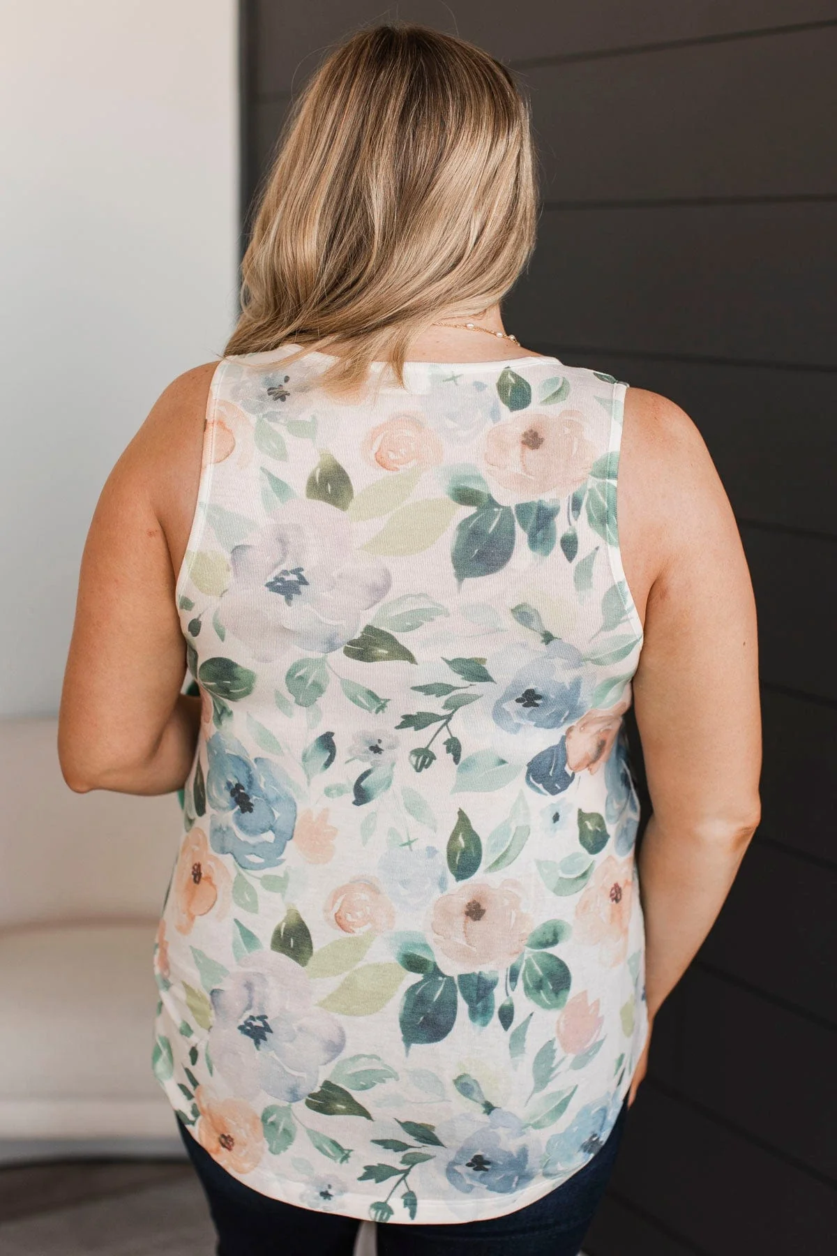 Sweetest Essence Floral Tank Top- Ivory & Blue - Image 7