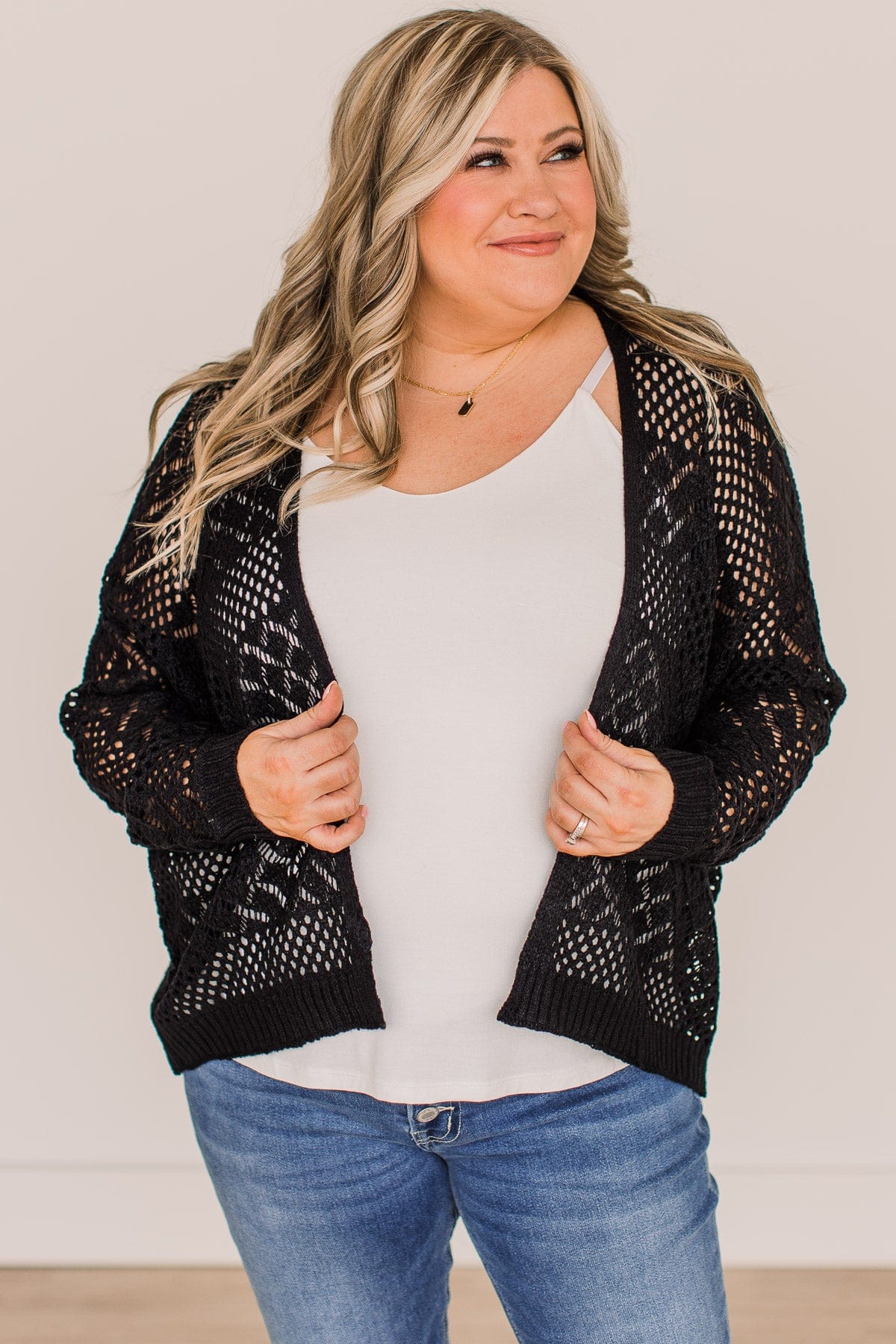 Sweetest Love Open Knit Cardigan- Black - Image 2