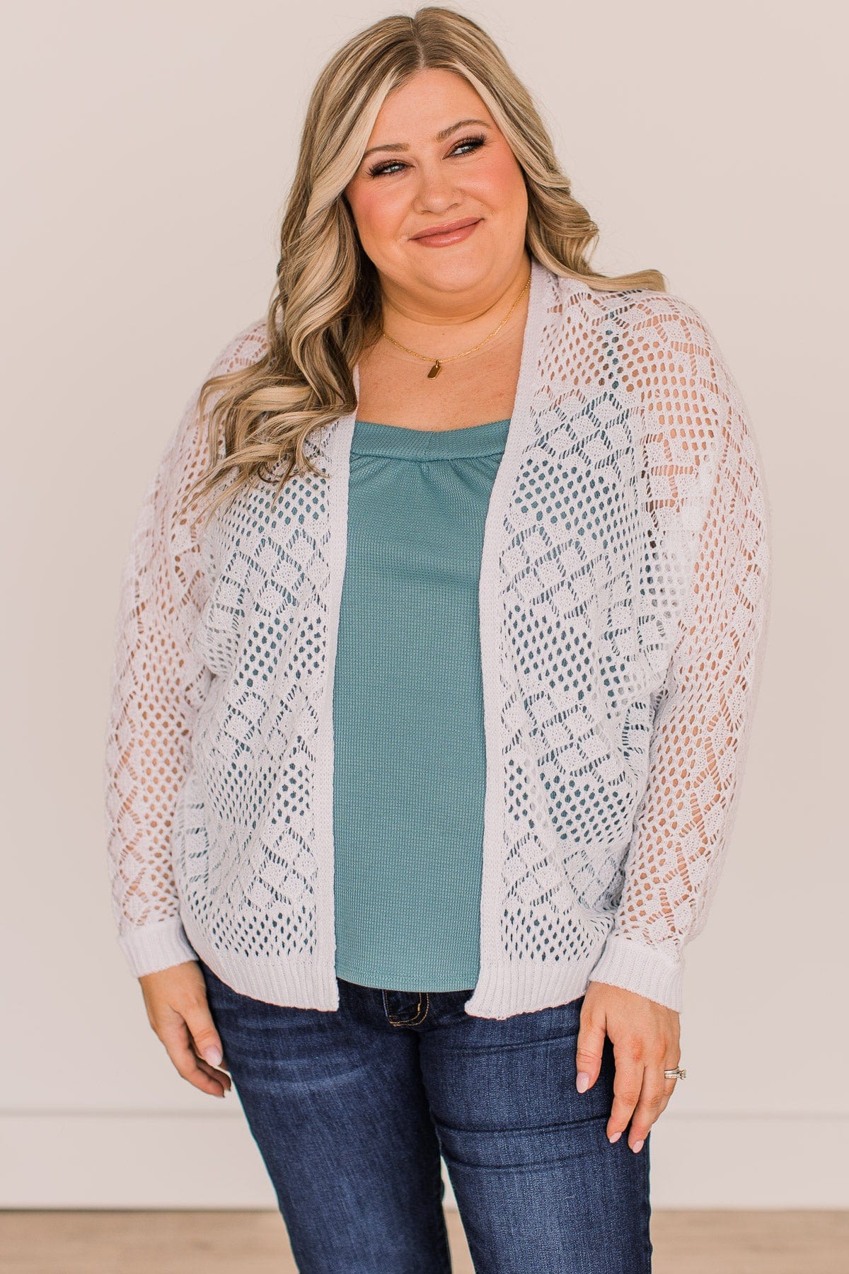 Sweetest Love Open Knit Cardigan- White - Image 2