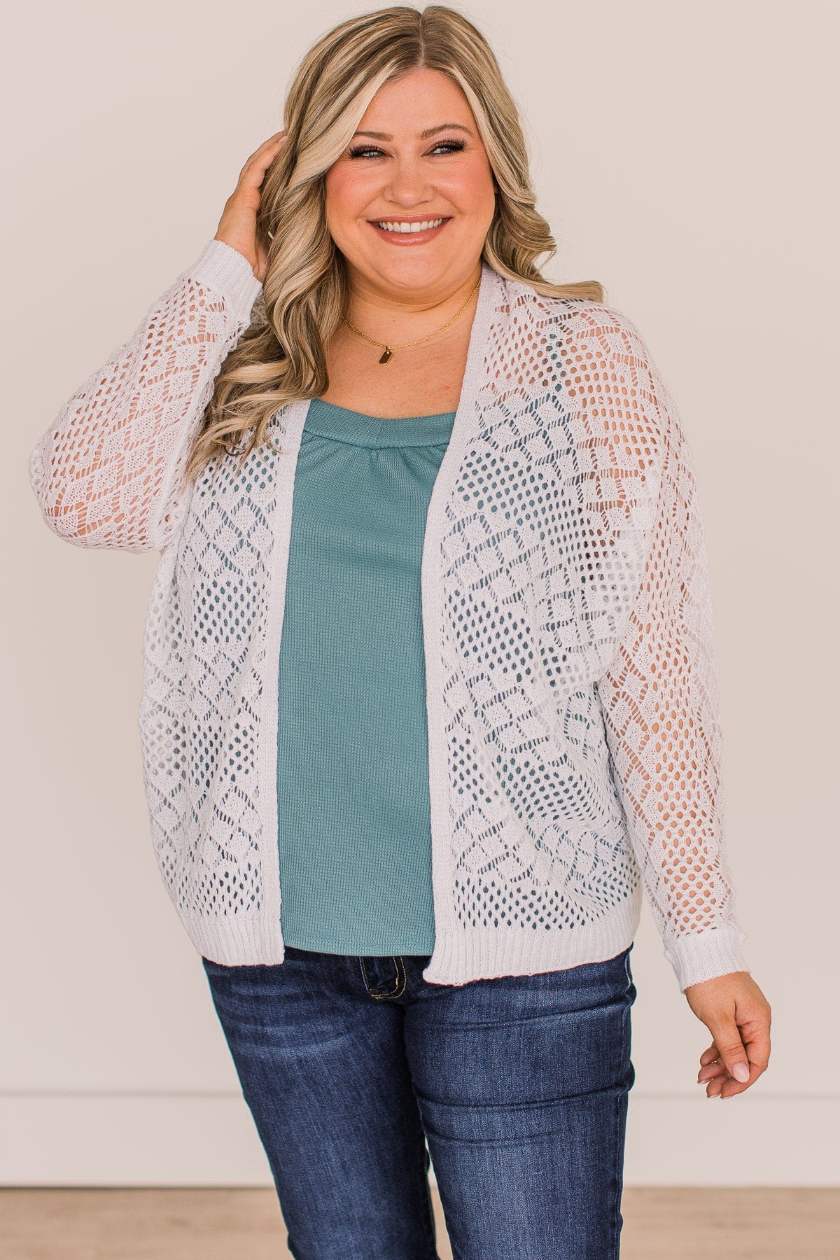 Sweetest Love Open Knit Cardigan- White - Image 4