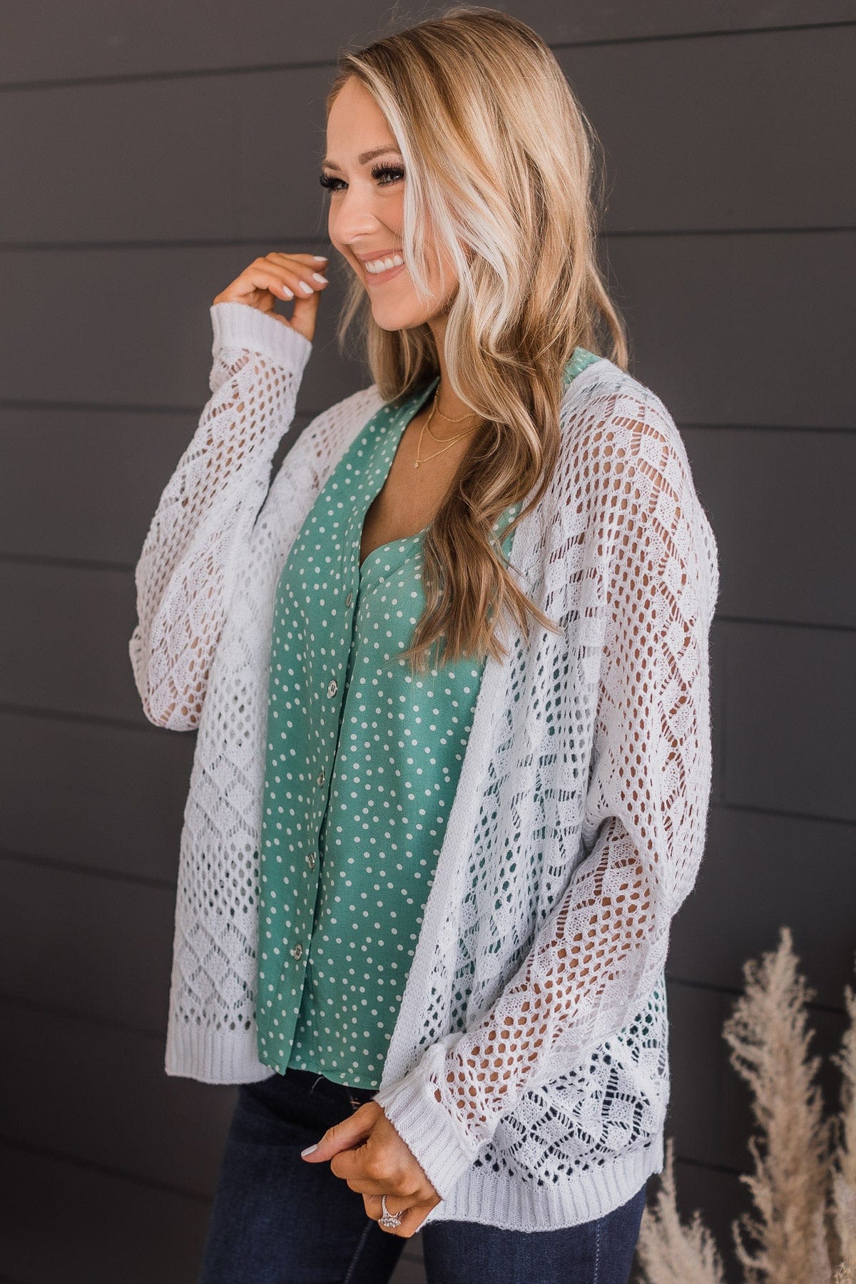 Sweetest Love Open Knit Cardigan- White - Image 5