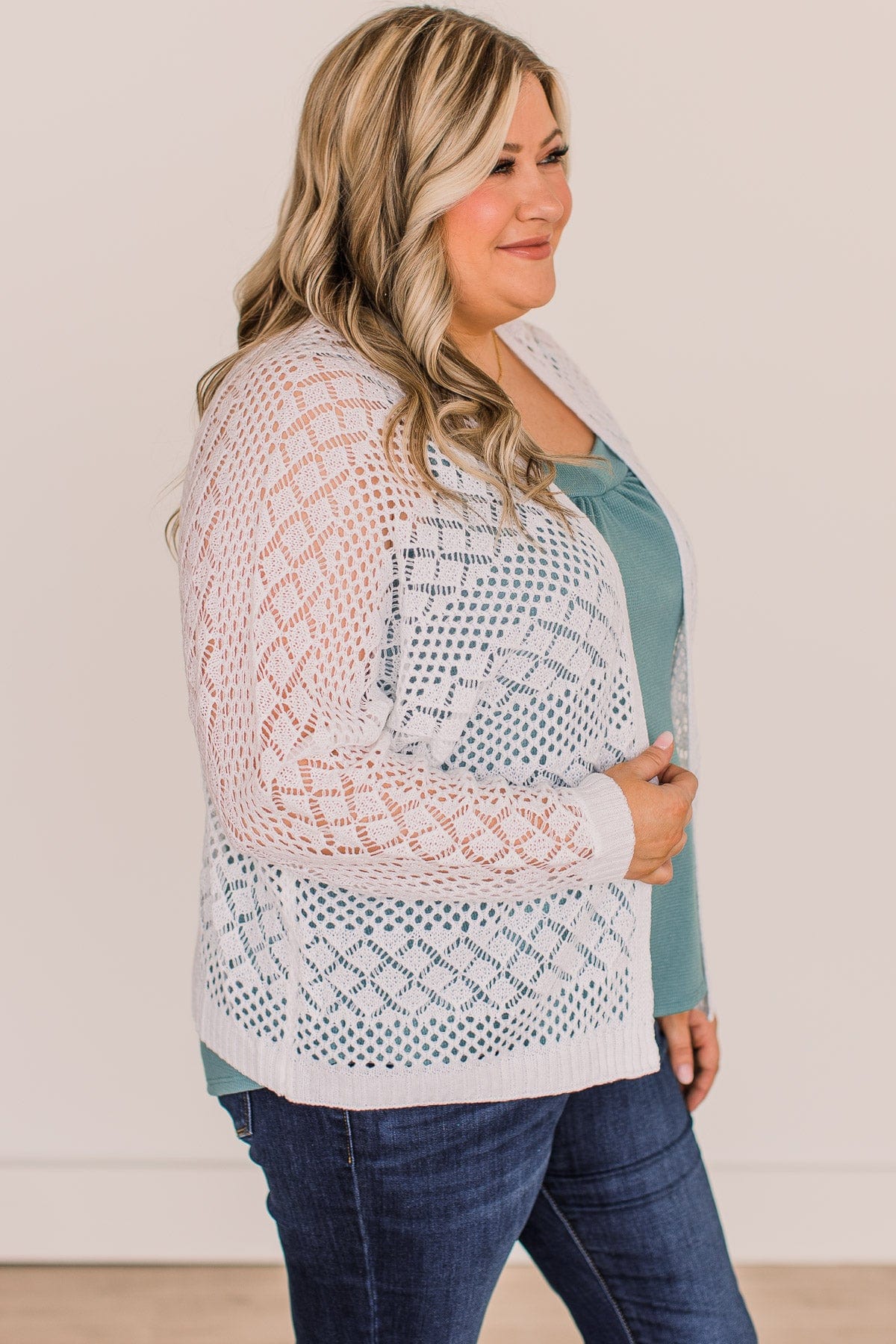 Sweetest Love Open Knit Cardigan- White - Image 7