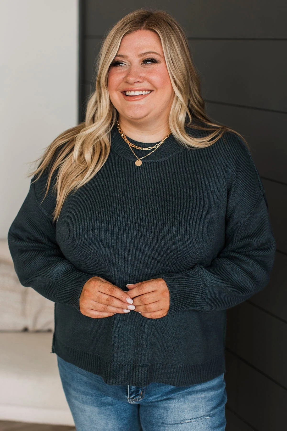 Sweetest Smiles Knit Sweater- Dark Teal